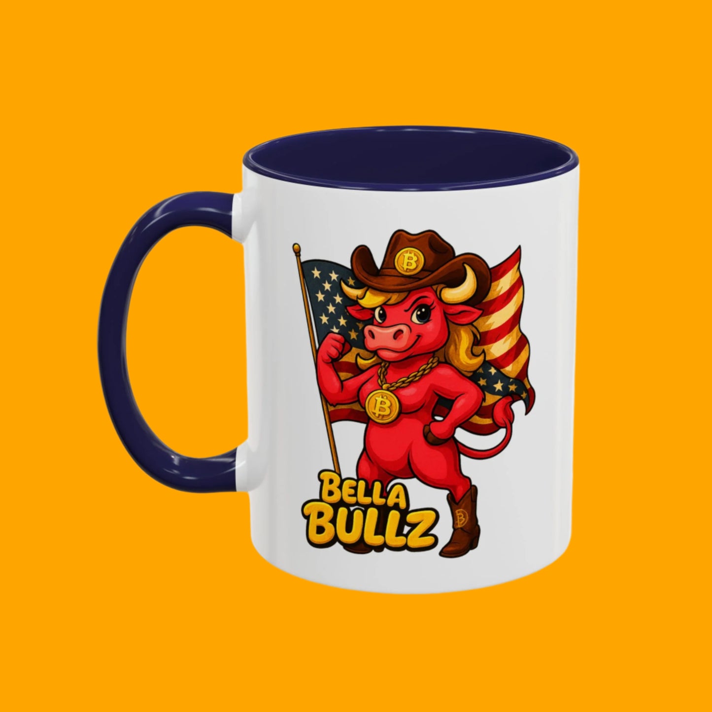 Texas-themed Accent Coffee Mug with Bella Bullz Design | Crypto Cowgirl Mug, Cactus Coffee Cup, Cute Animal Mug, Texas Pride