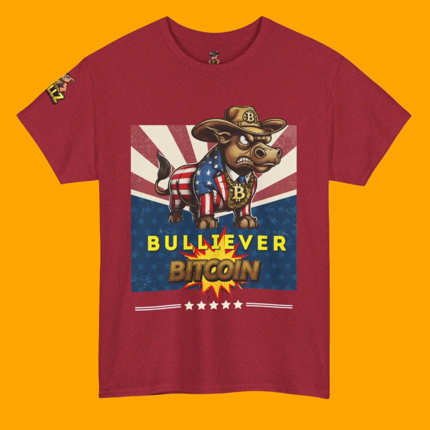 🔥 Bitcoin Bullz™ Patriotic Crypto Street Tee – Bold USA Design for Bitcoin "Bullievers" & Independence July4th Lovers 🔥