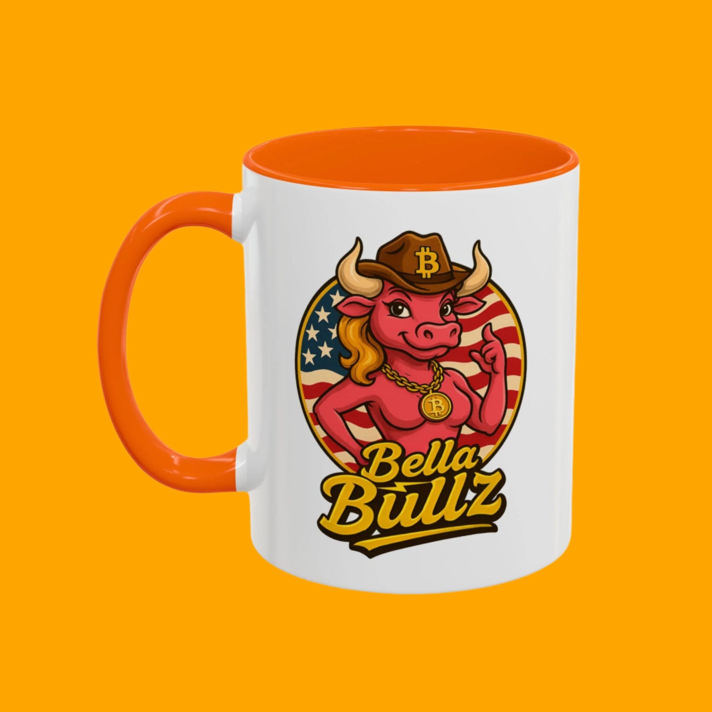 Crypto Lovers Accent Coffee Mug with Bella Bullz Design | Unique Gift for Cowgirls, American Pride Mug, BBQ Gatherings, Home Decor