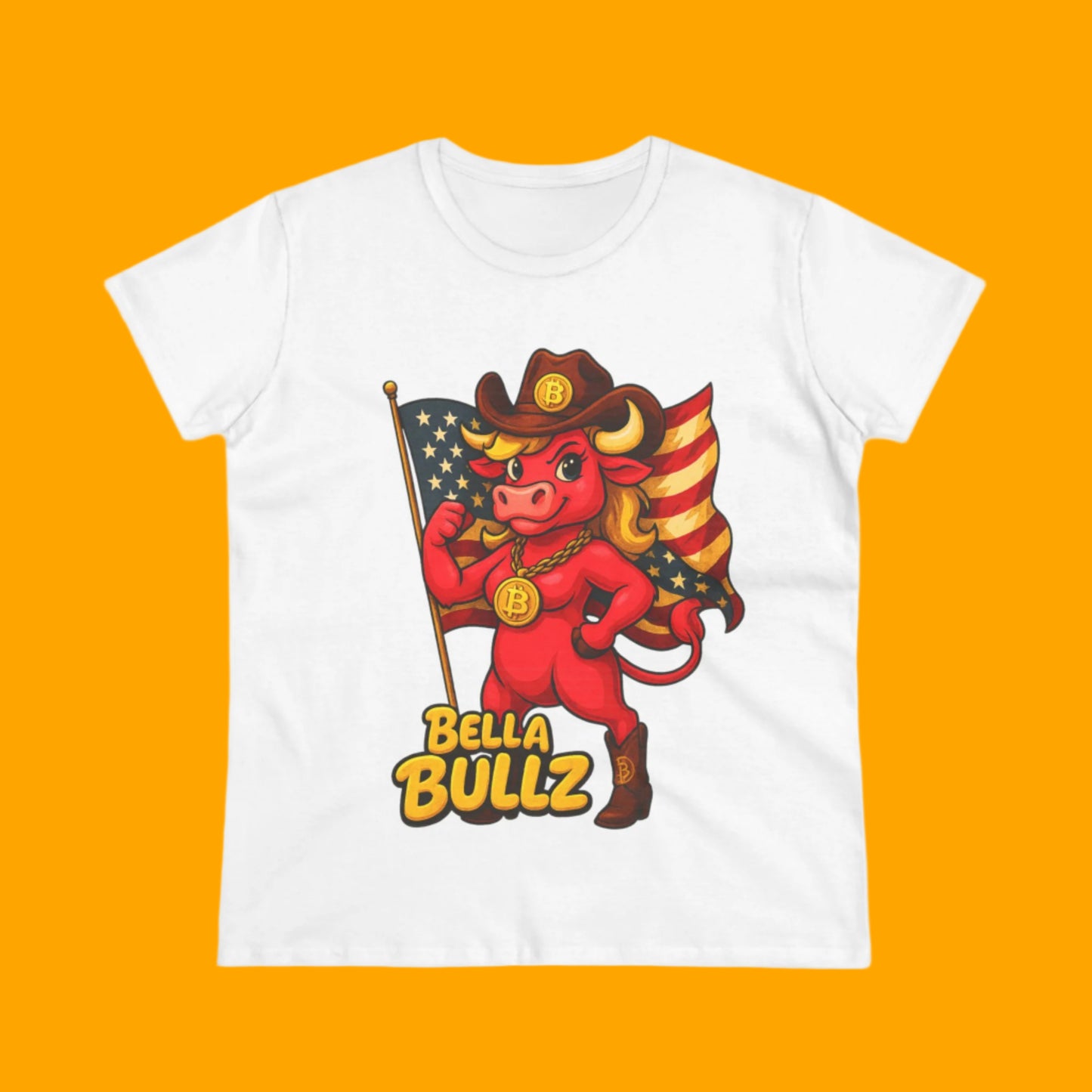 Bella Bullz Women's Cotton Tee - Proud Bitcoin Cowgirl Crypto Lovers Design