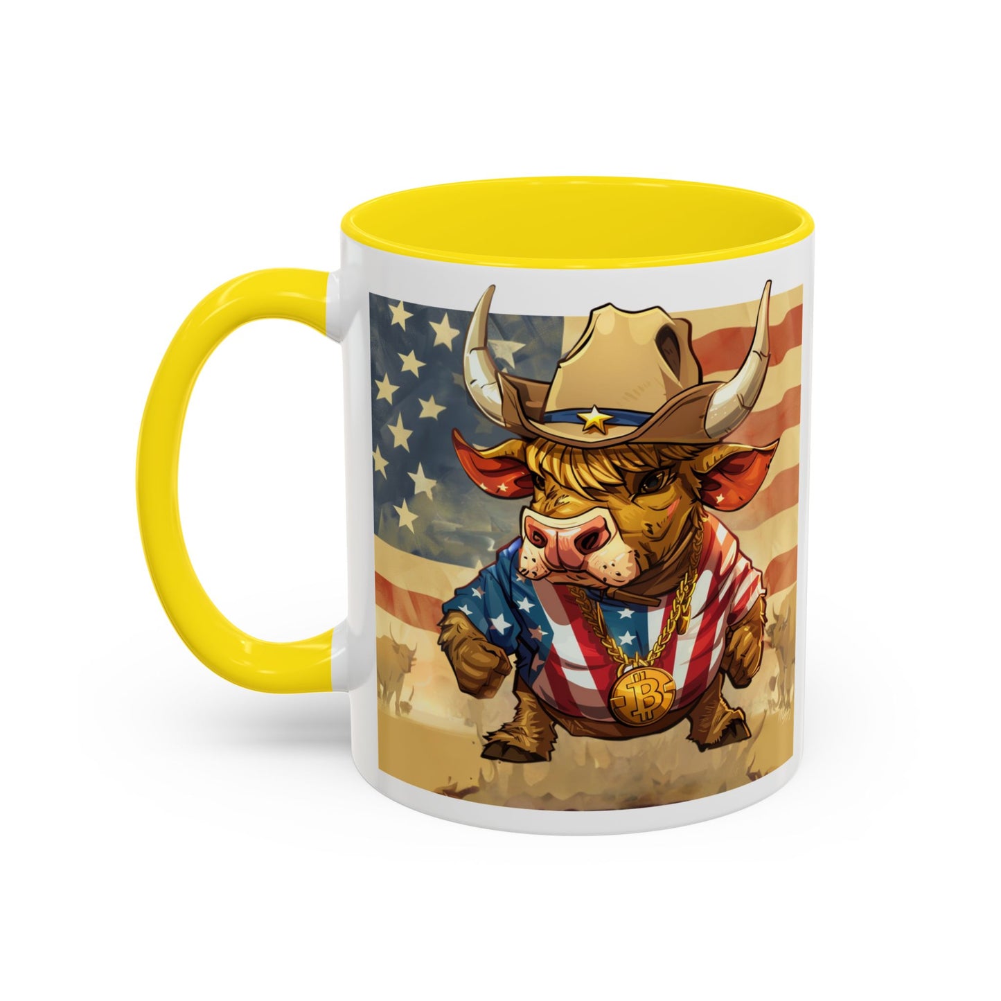 Bitcoin Bullz™ Bullish Accent Coffee Mug | Fun Crypto Coffee Cup | Gift for Bull Market Lovers Limited Design | Black Handle Accent
