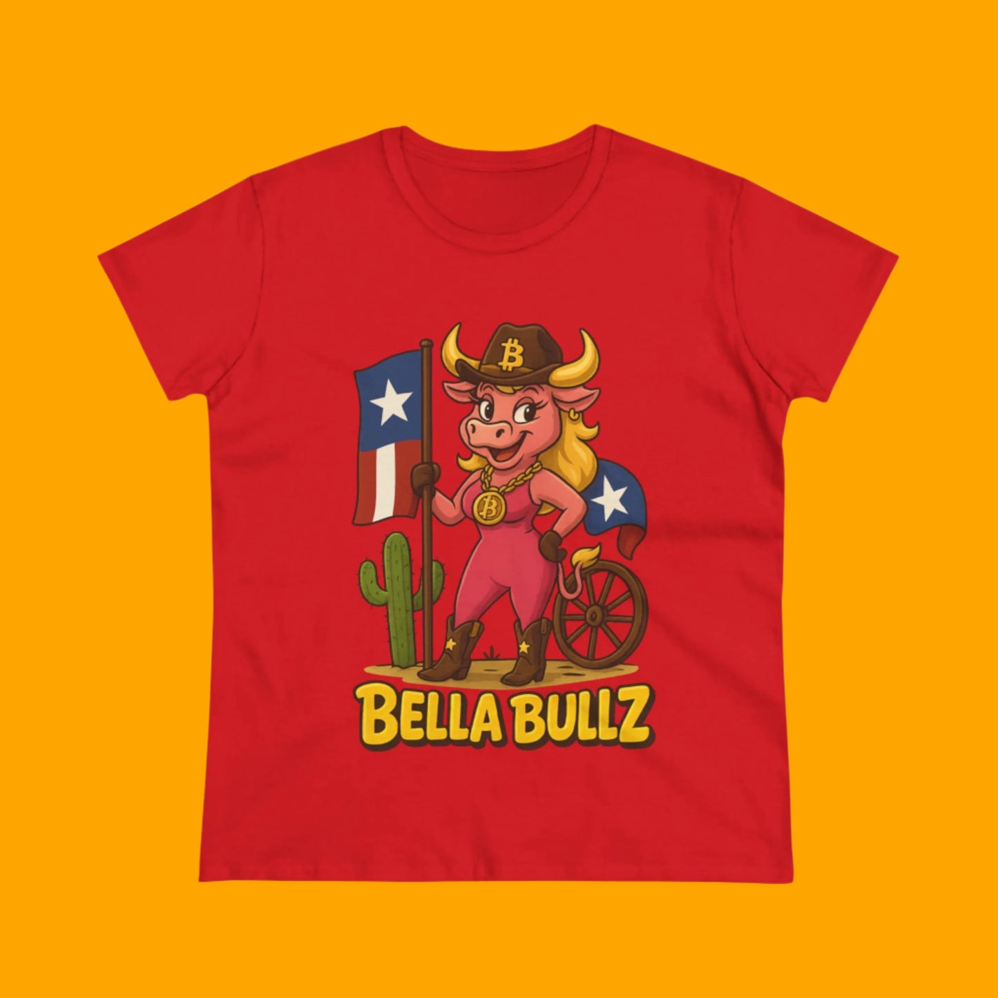 Texas Crypto Women Bella Bull T-Shirt | Fun Graphic Quality Tee for Casual Wear, Gifts for Her, Rodeo and Texan Pride