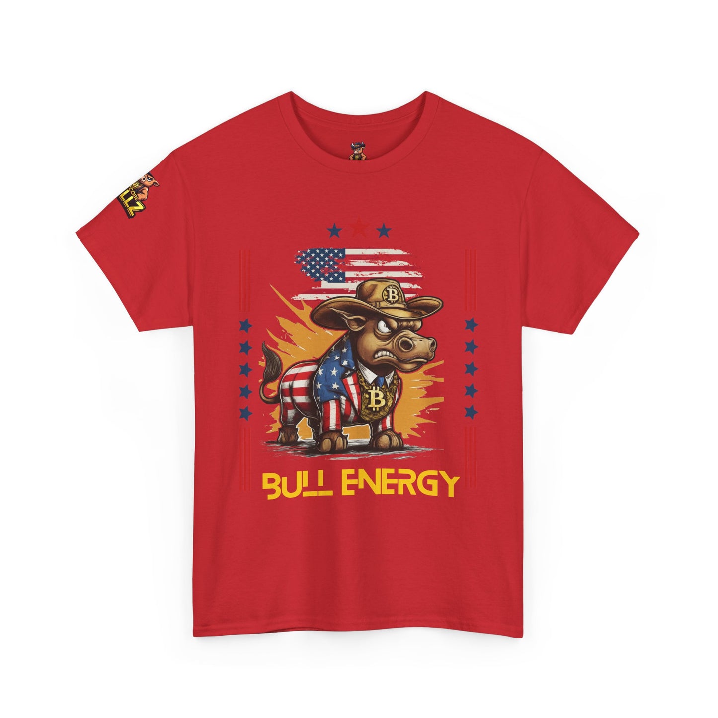 🔥 Bitcoin Bullz™ Patriotic Crypto Street Tee – Cartoon Style Bull Expression Bold USA Design for Bitcoin Bulls & Independence Lovers 🔥