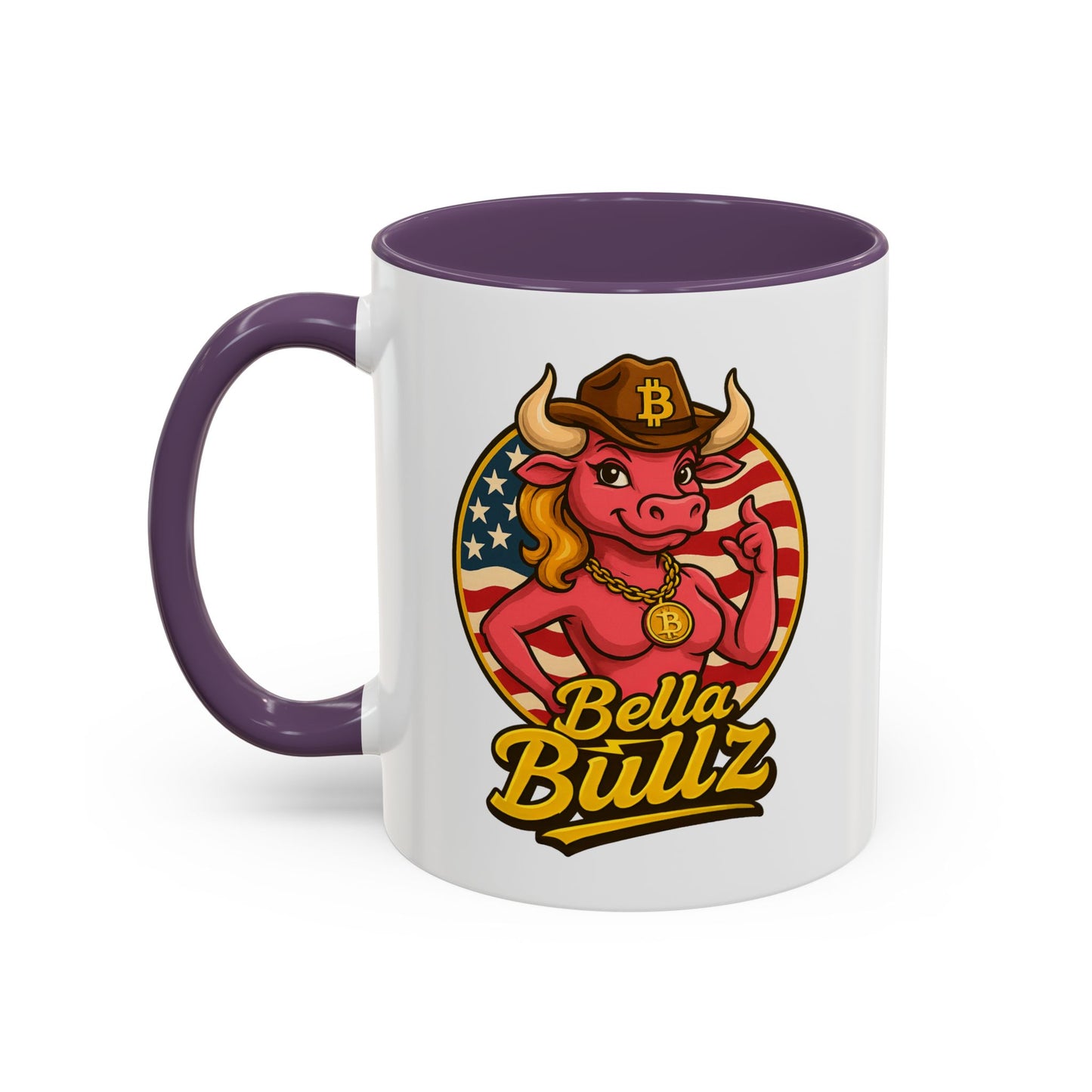 Crypto Lovers Accent Coffee Mug with Bella Bullz Design | Unique Gift for Cowgirls, American Pride Mug, BBQ Gatherings, Home Decor