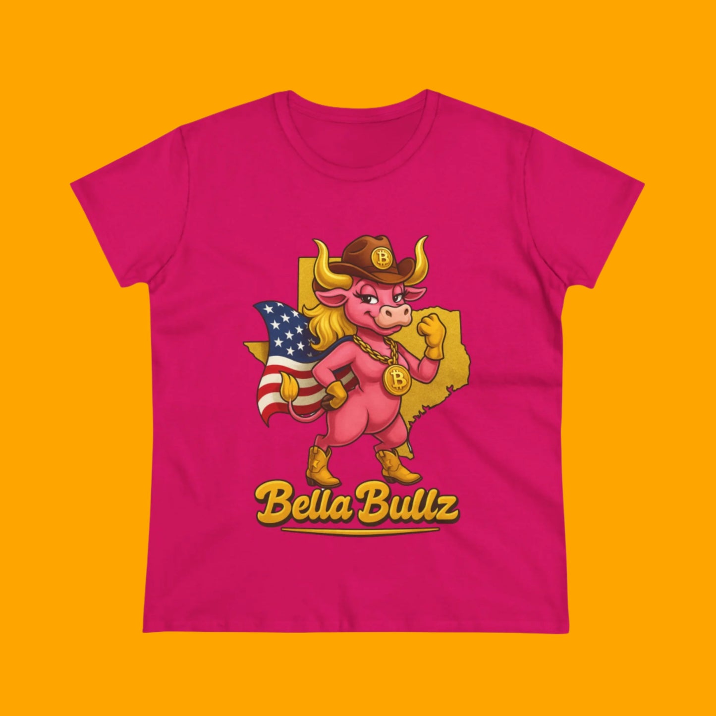 Bella Bullz Women's Cotton Tee Fun Texas Cowgirl Design for Crypto Lovers of all Ages
