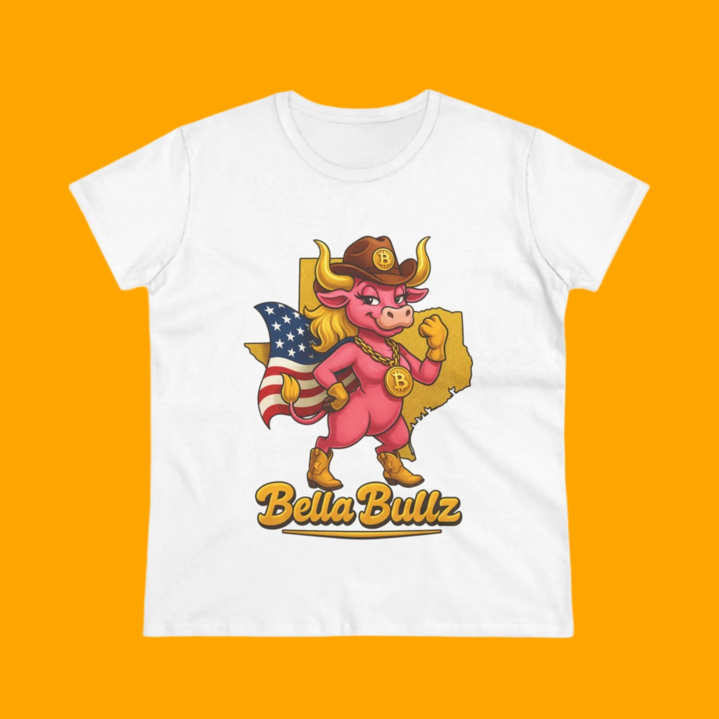 Bella Bullz Women's Cotton Tee Fun Texas Cowgirl Design for Crypto Lovers of all Ages