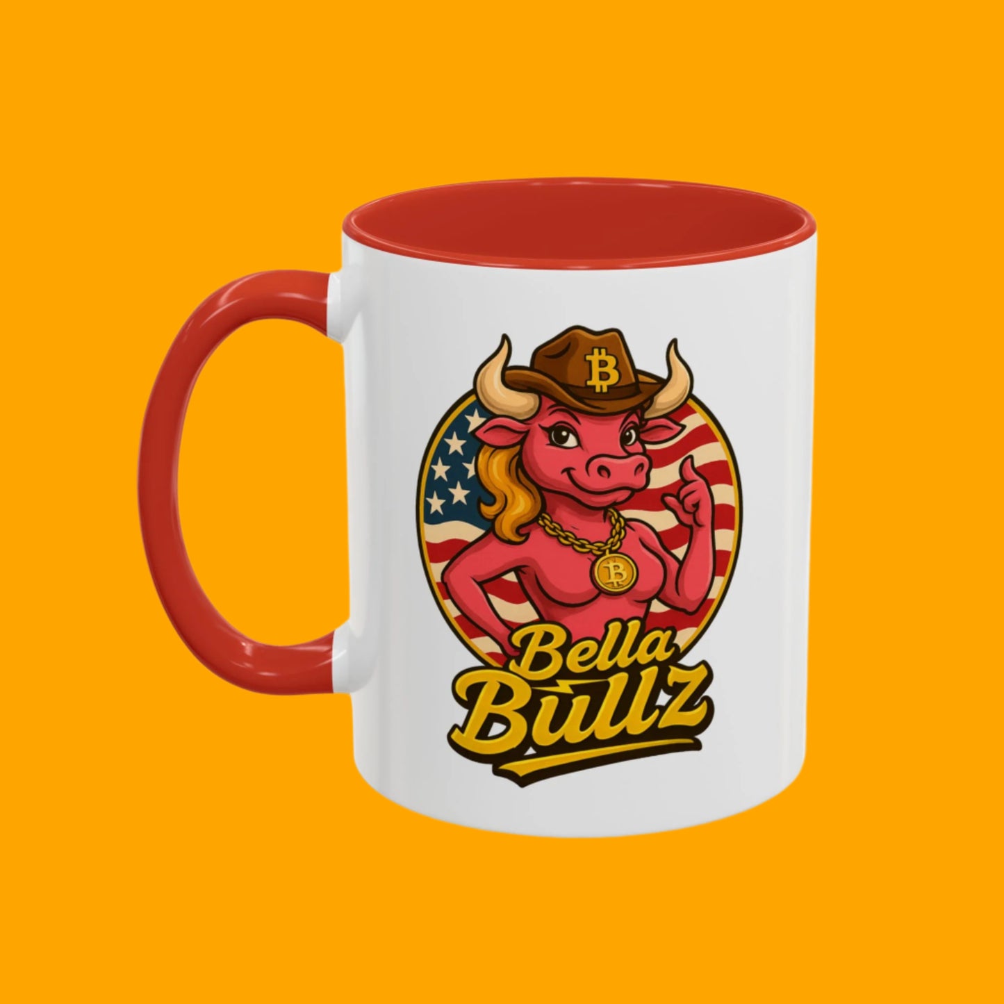 Crypto Lovers Accent Coffee Mug with Bella Bullz Design | Unique Gift for Cowgirls, American Pride Mug, BBQ Gatherings, Home Decor