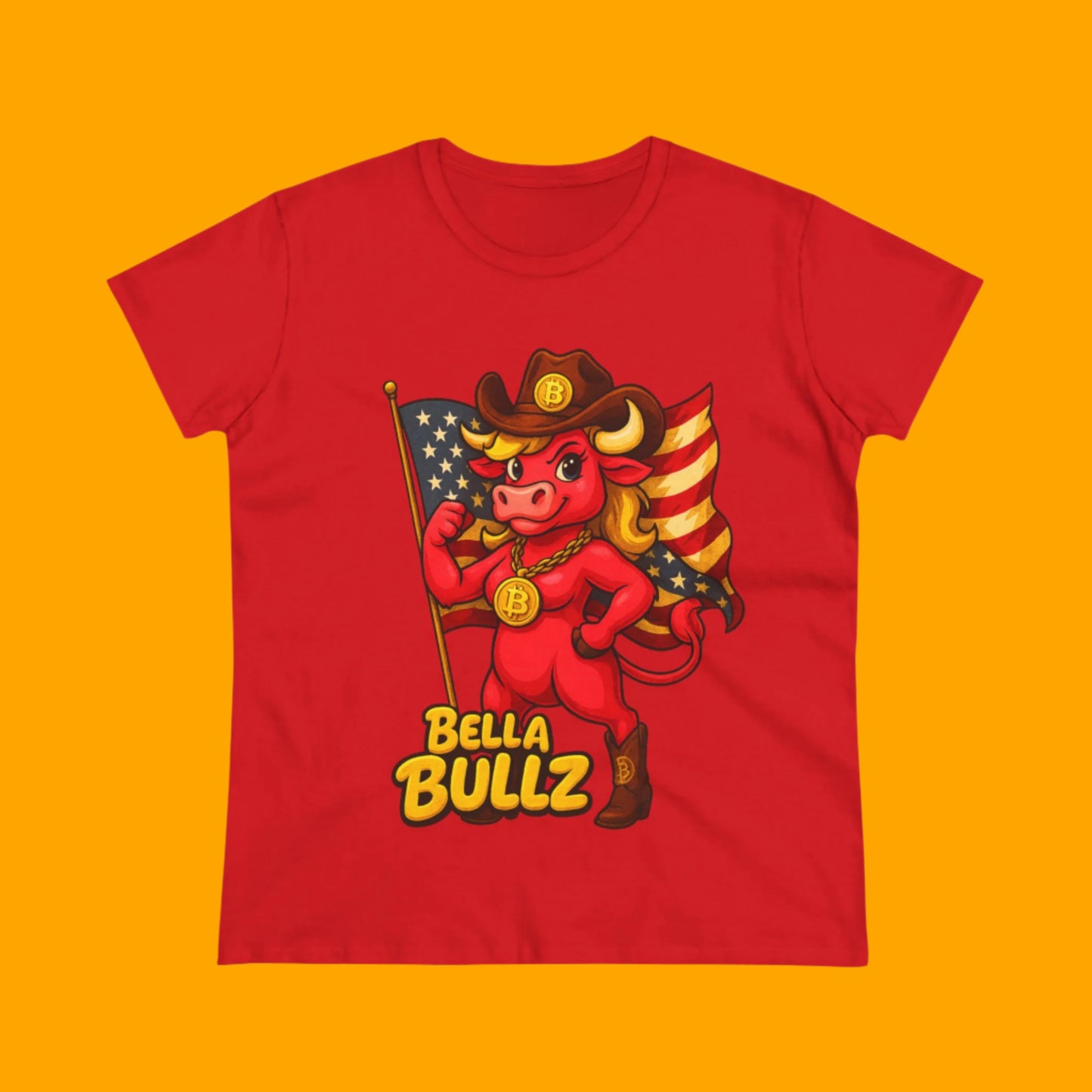 Bella Bullz Women's Cotton Tee - Proud Bitcoin Cowgirl Crypto Lovers Design