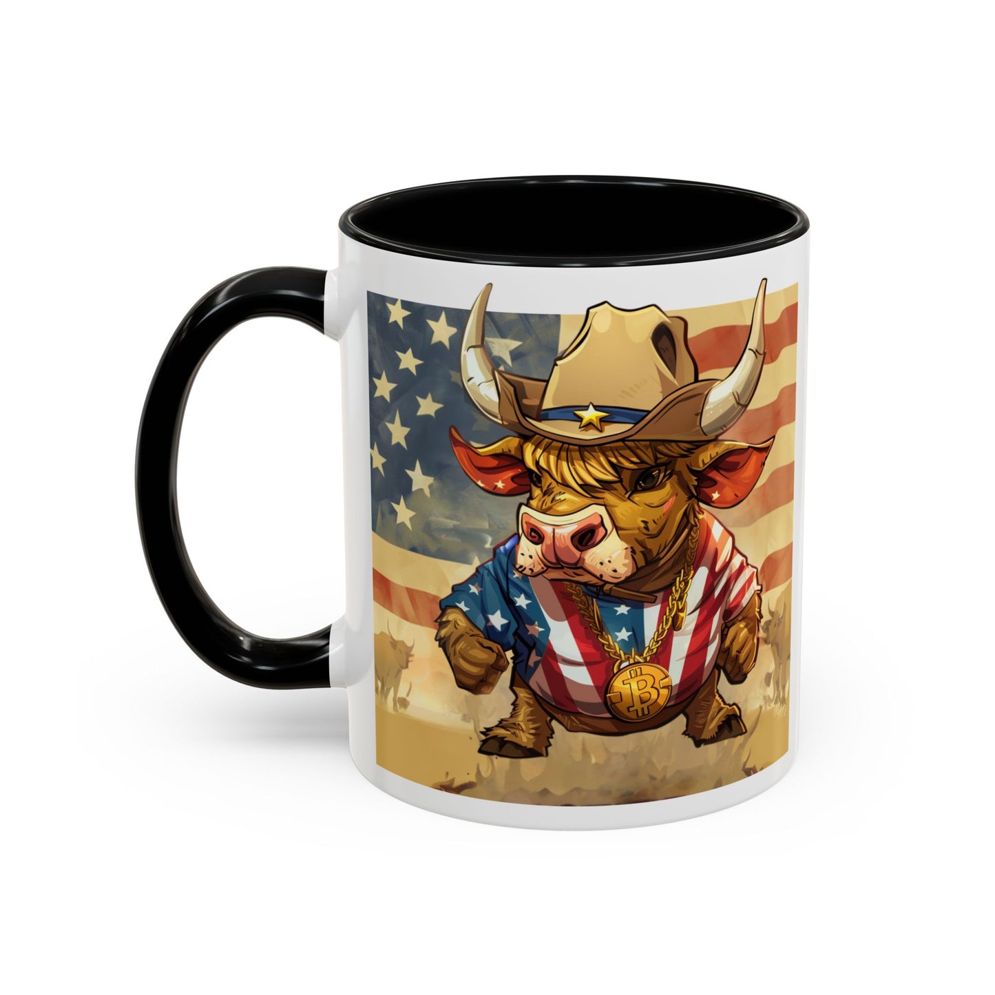 Bitcoin Bullz™ Bullish Accent Coffee Mug | Fun Crypto Coffee Cup | Gift for Bull Market Lovers Limited Design | Black Handle Accent