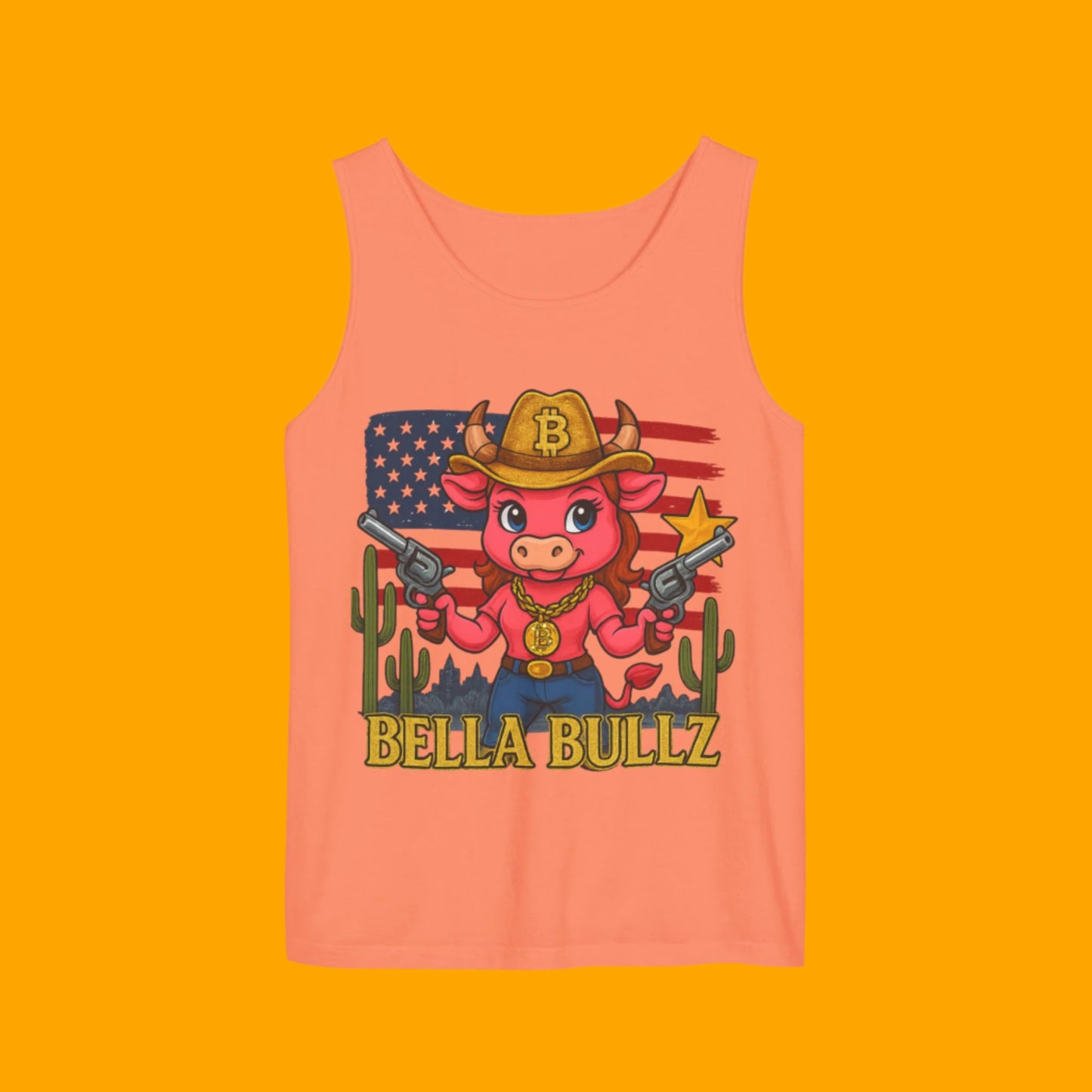 Bella Bullz™ Graphic Tank Top | Women's Garment Dyed T-Shirt, Crypto Cowgirl Western Outfit, Summer Festival