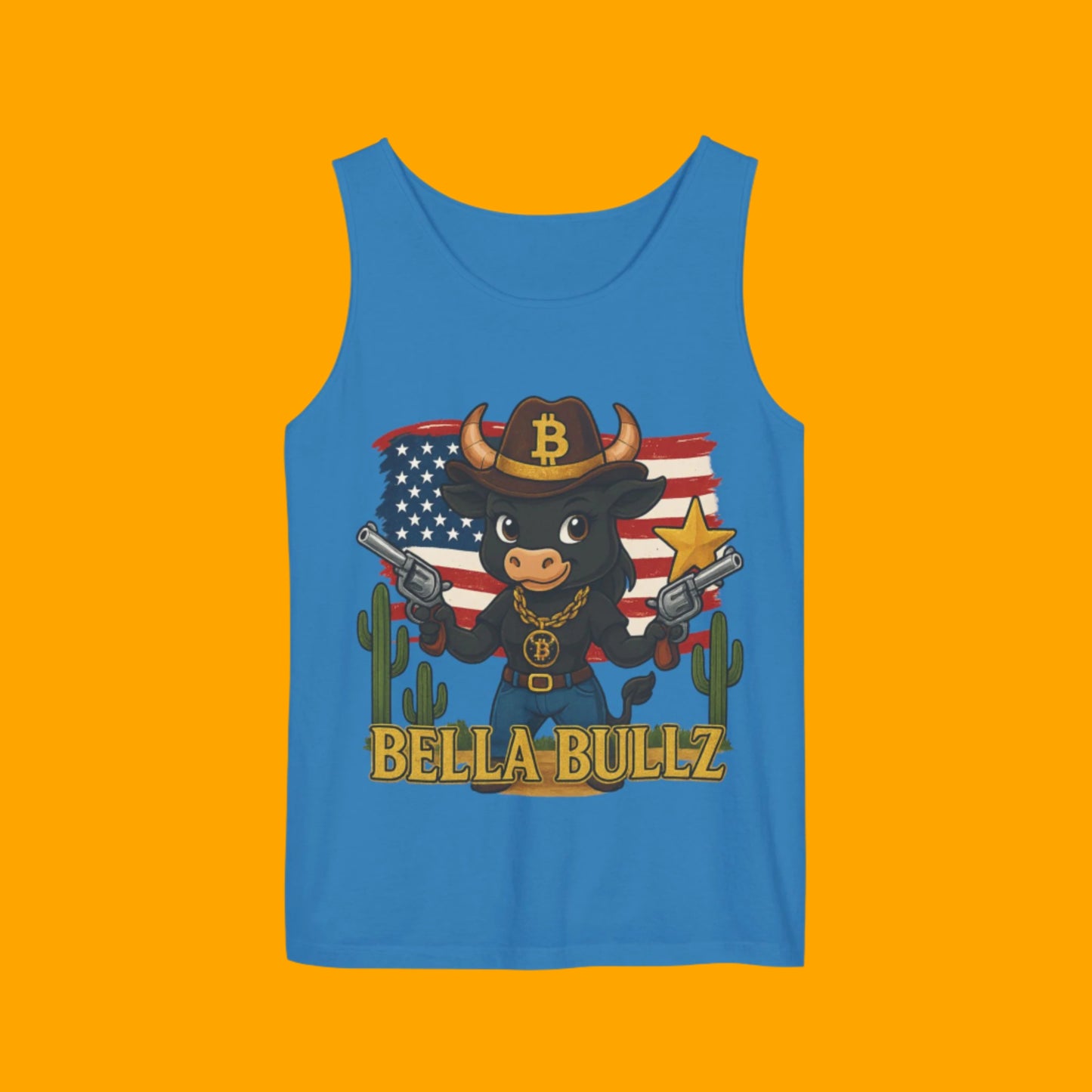 Cowboy-Themed Unisex Tank Top, Casual Summer Wear, Ideal for Rodeos and BBQs, Gift for Bull Lovers, 4th of July Celebration