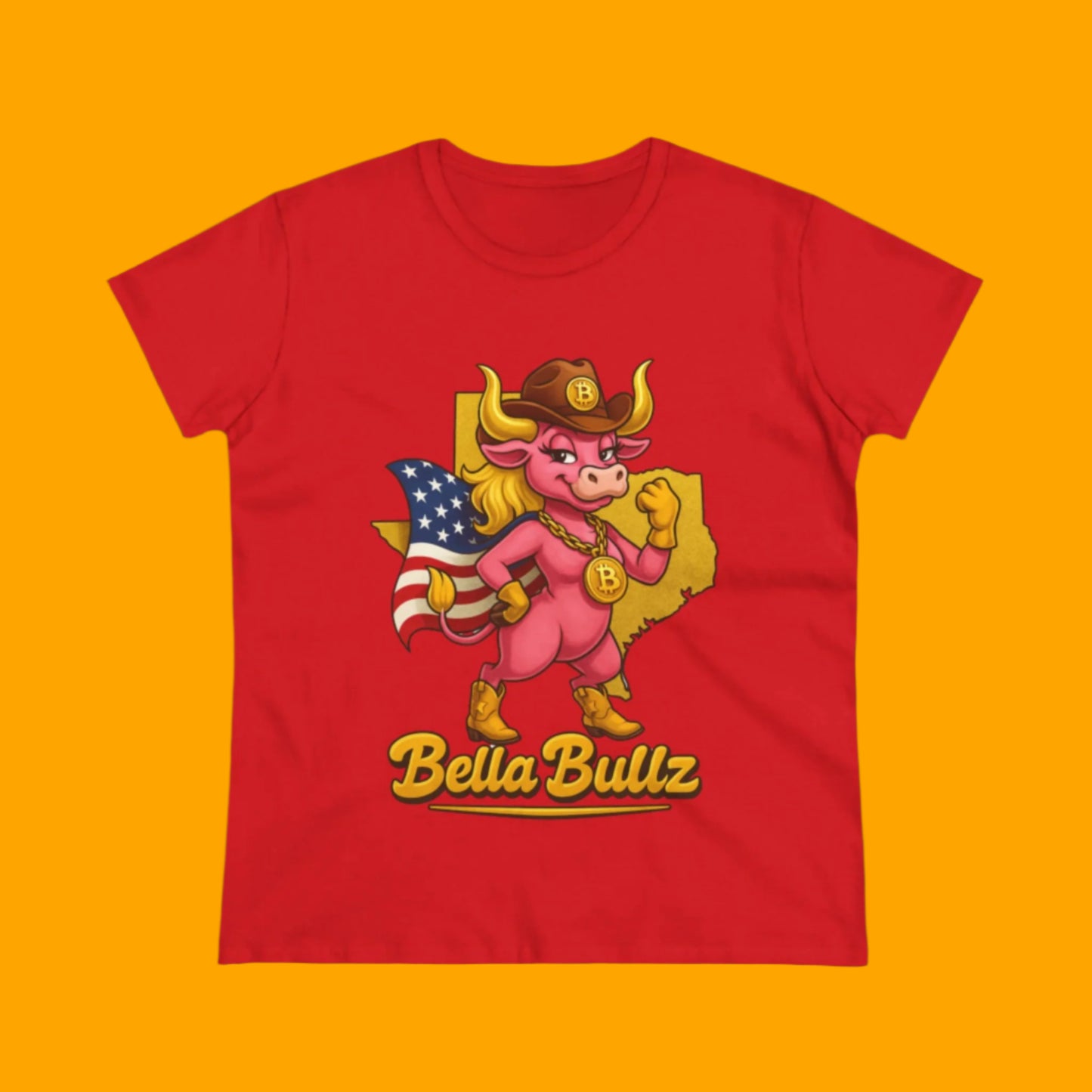 Bella Bullz Women's Cotton Tee Fun Texas Cowgirl Design for Crypto Lovers of all Ages