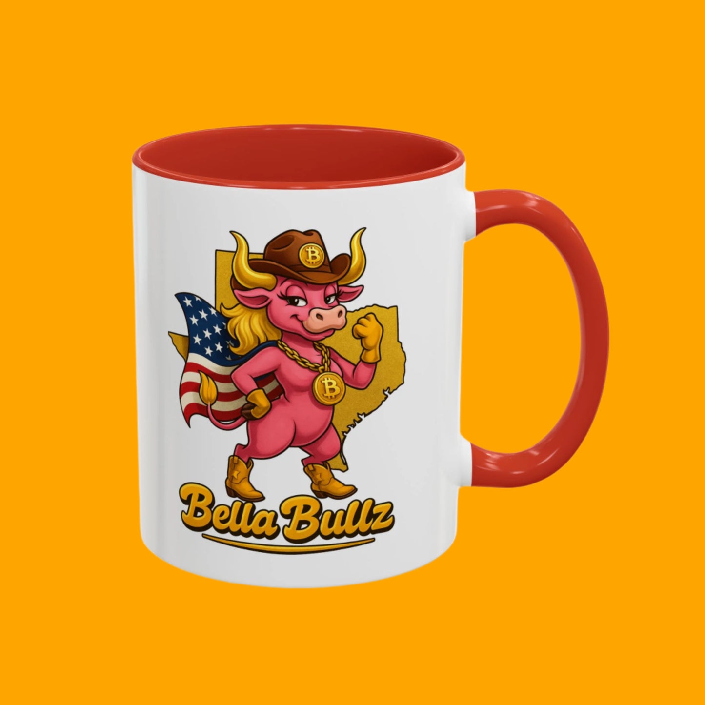 Crypto Lovers Accent Coffee Mug with Bella Bullz Design | Unique Gift for Cowgirls, American Pride Mug, BBQ Gatherings, Home Decor