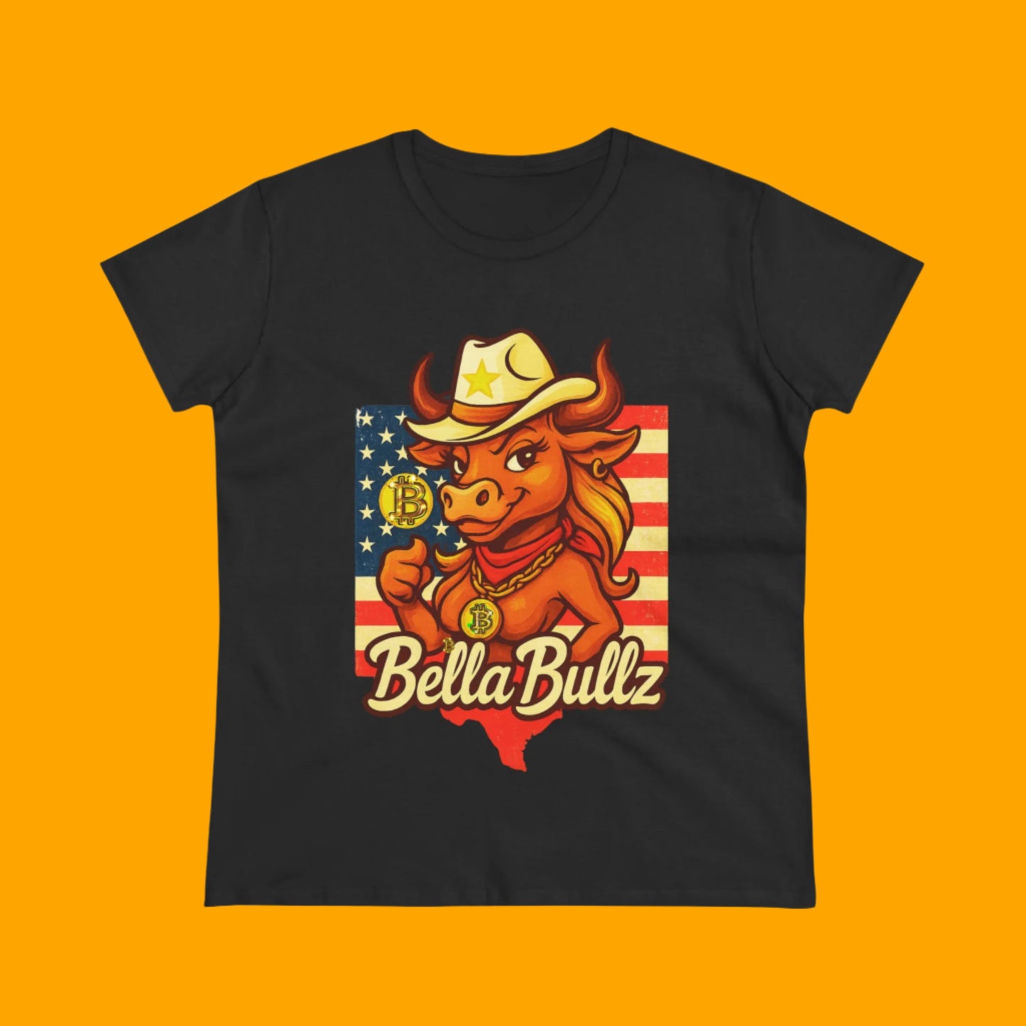 Bella Bullz Women's Fashion Cotton Tee - Fun Texas Crypto Cowgirl Design