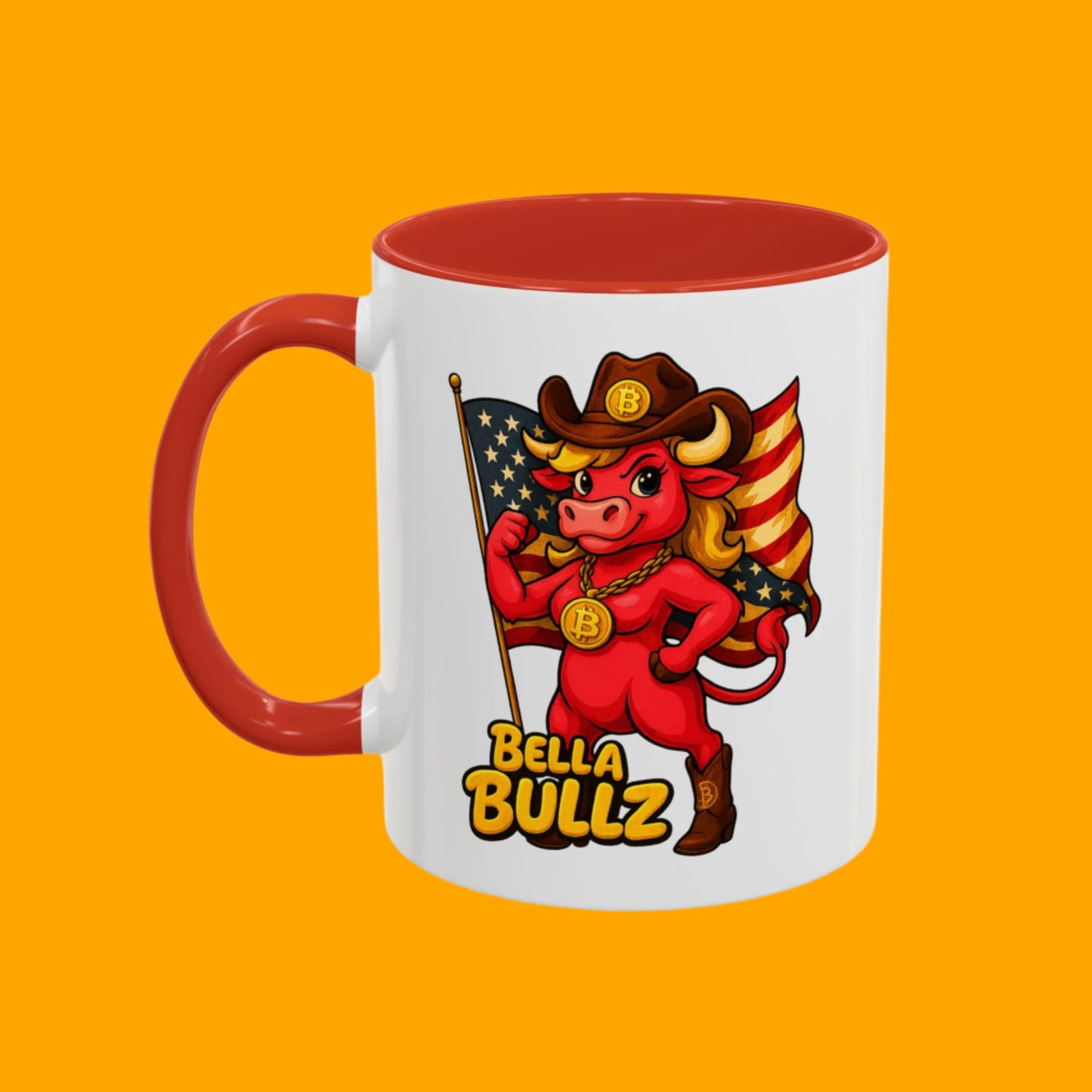 Texas-themed Accent Coffee Mug with Bella Bullz Design | Crypto Cowgirl Mug, Cactus Coffee Cup, Cute Animal Mug, Texas Pride