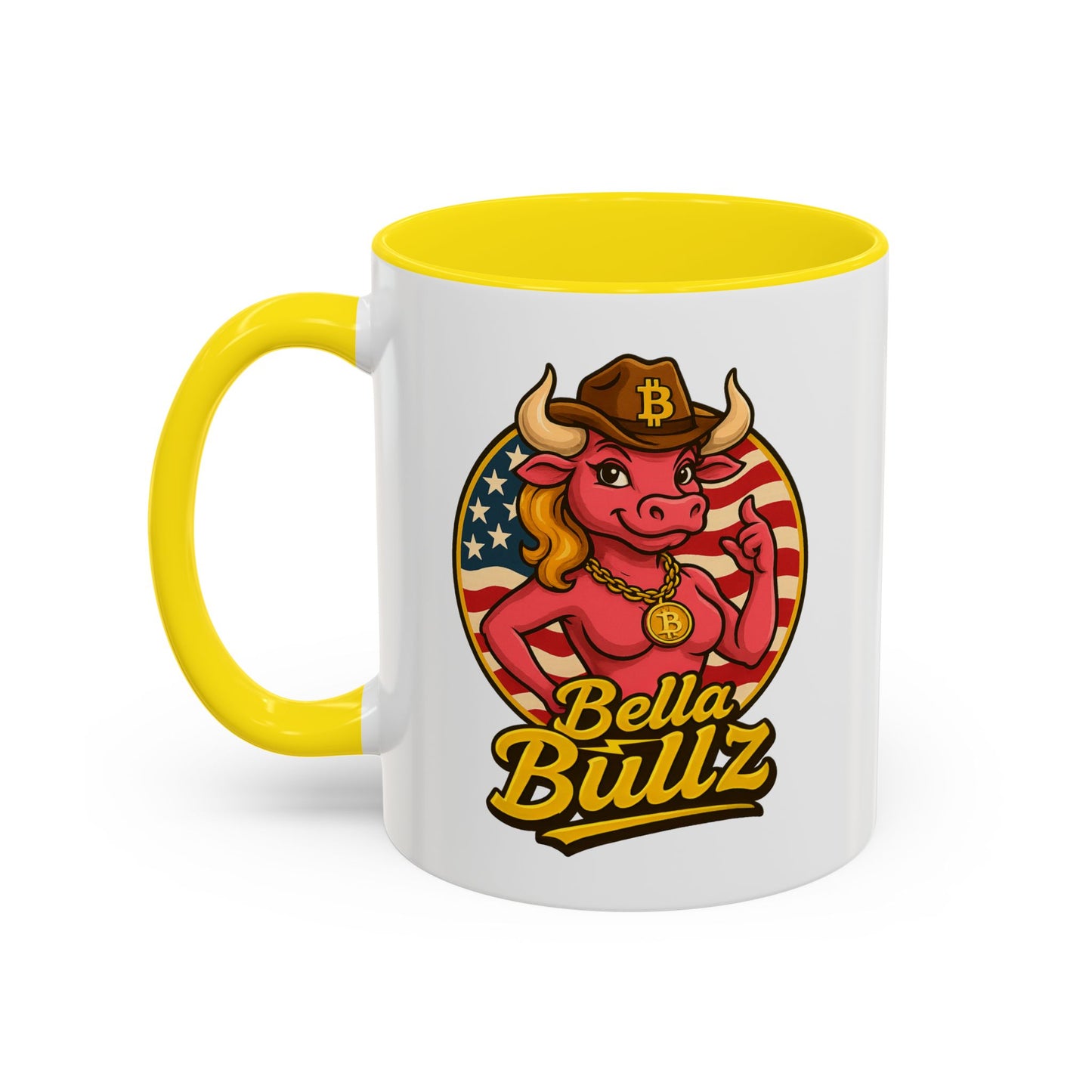 Crypto Lovers Accent Coffee Mug with Bella Bullz Design | Unique Gift for Cowgirls, American Pride Mug, BBQ Gatherings, Home Decor
