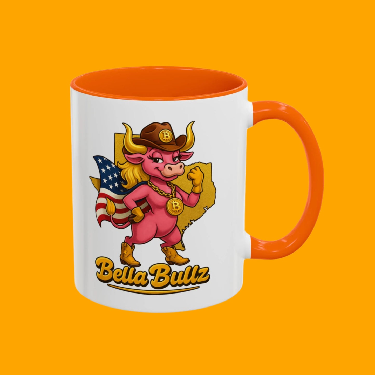 Crypto Lovers Accent Coffee Mug with Bella Bullz Design | Unique Gift for Cowgirls, American Pride Mug, BBQ Gatherings, Home Decor