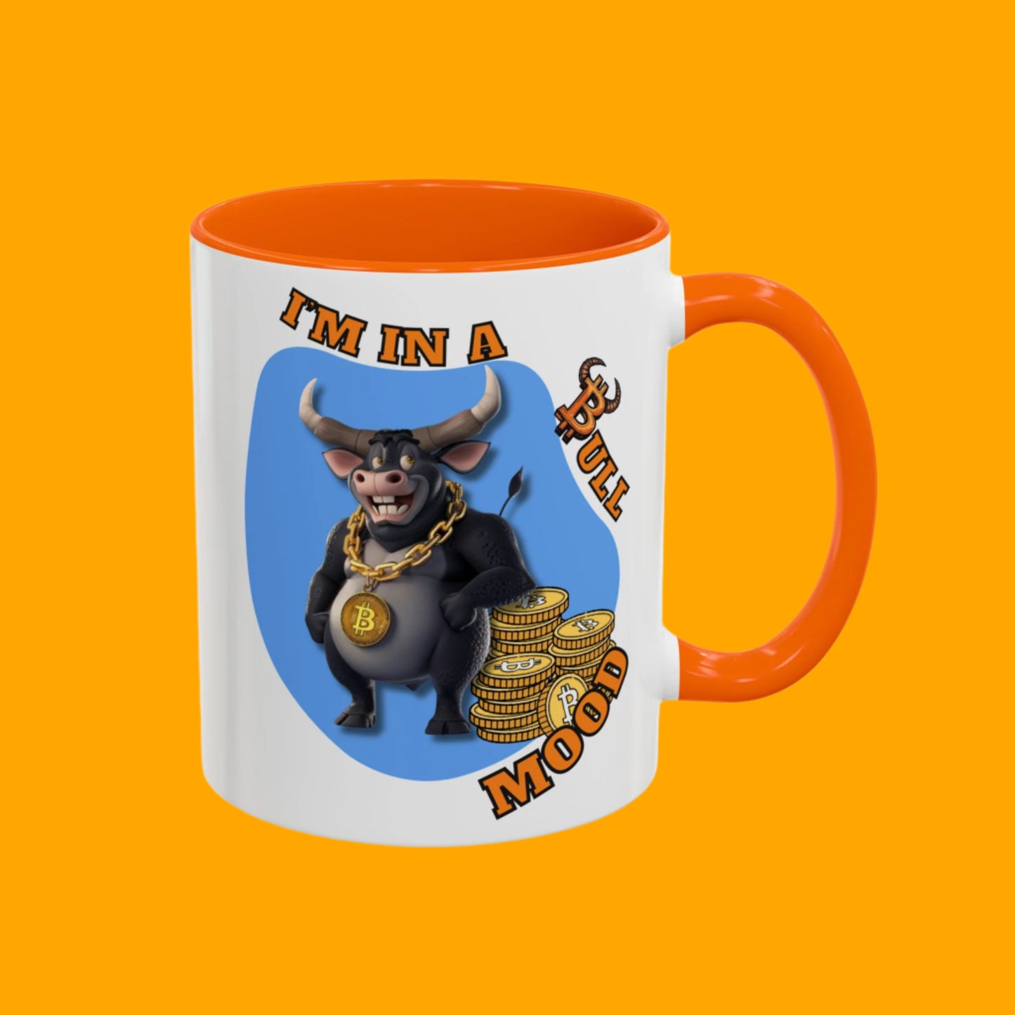 Bitcoin Bullz™ Bullish Accent Coffee Mug | Fun Crypto Coffee Cup | Gift for Bull Market Lovers Limited Design | Black Handle Accent