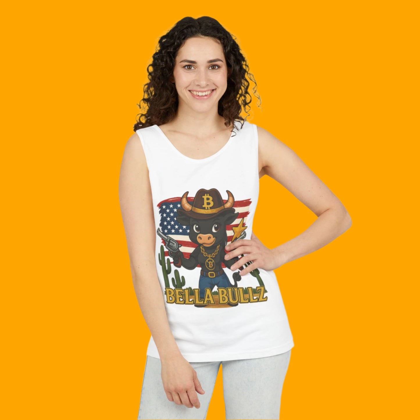 Cowboy-Themed Unisex Tank Top, Casual Summer Wear, Ideal for Rodeos and BBQs, Gift for Bull Lovers, 4th of July Celebration
