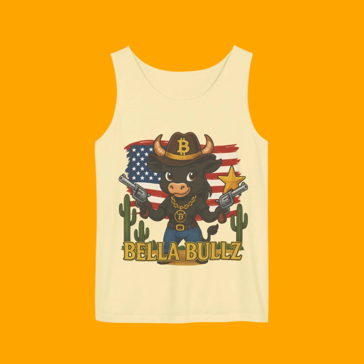 Cowboy-Themed Unisex Tank Top, Casual Summer Wear, Ideal for Rodeos and BBQs, Gift for Bull Lovers, 4th of July Celebration