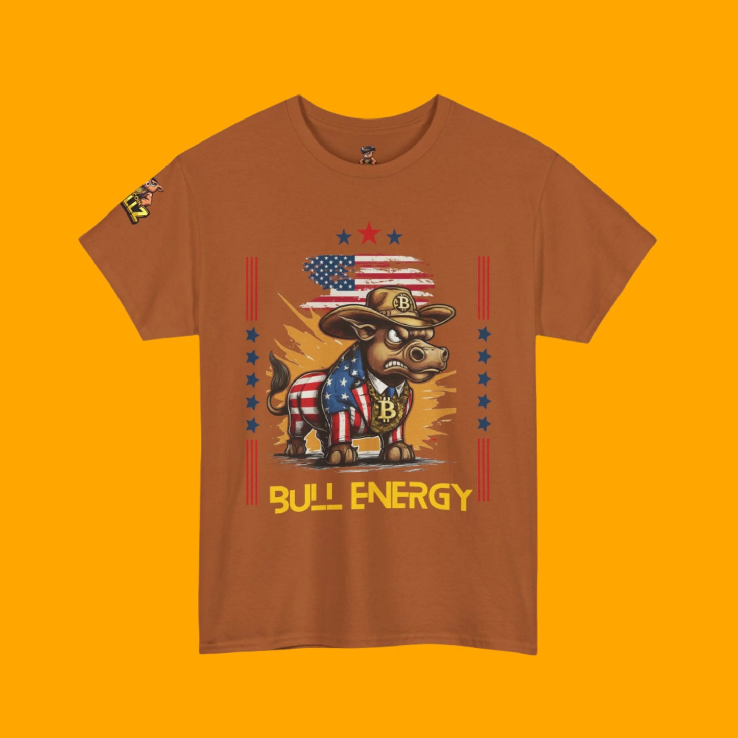 🔥 Bitcoin Bullz™ Patriotic Crypto Street Tee – Cartoon Style Bull Expression Bold USA Design for Bitcoin Bulls & Independence Lovers 🔥