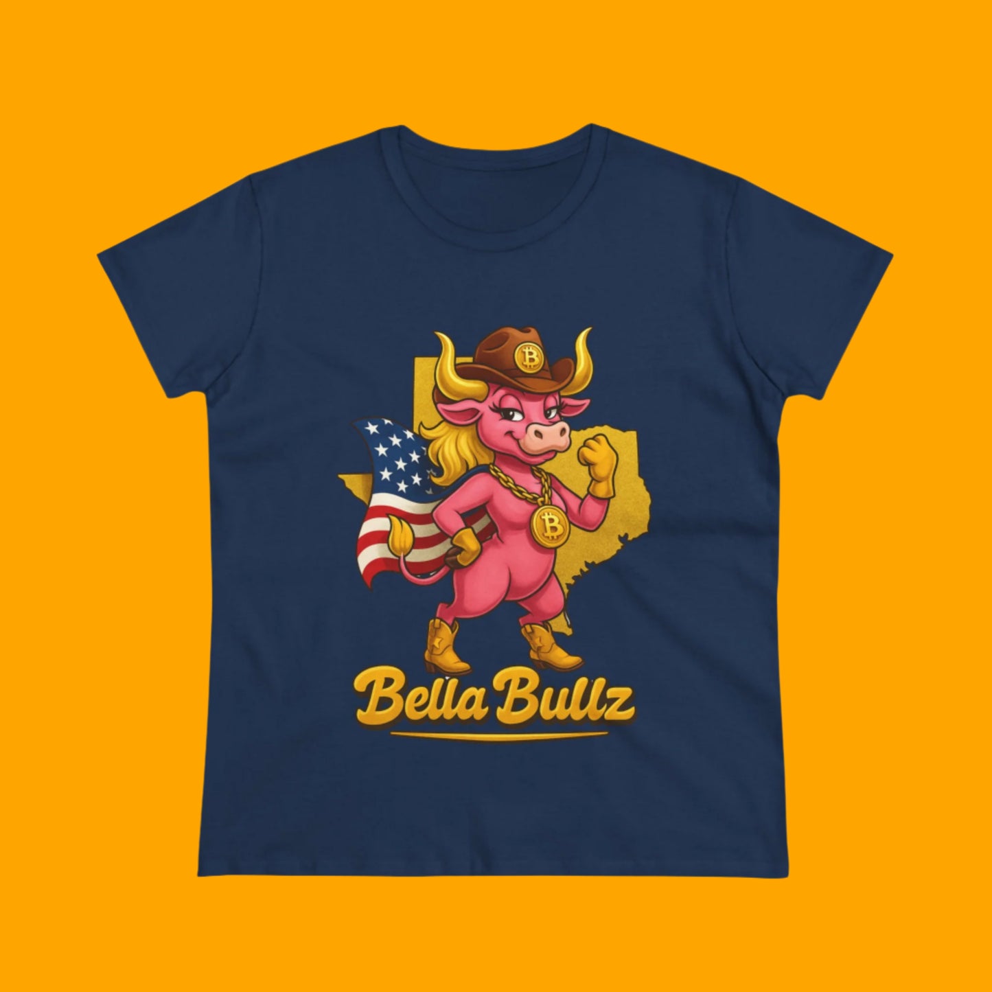 Bella Bullz Women's Cotton Tee Fun Texas Cowgirl Design for Crypto Lovers of all Ages