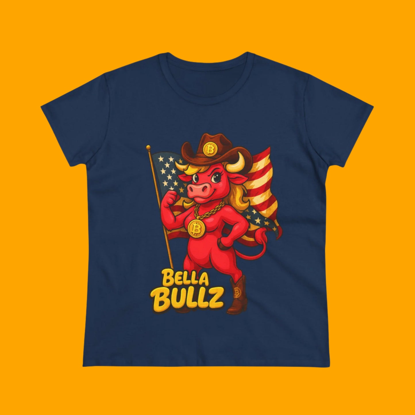 Bella Bullz Women's Cotton Tee - Proud Bitcoin Cowgirl Crypto Lovers Design