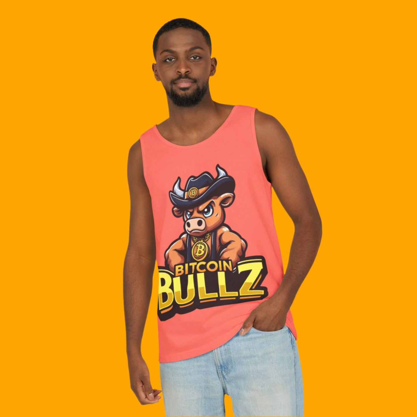 Bitcoin Bullz Garment-Dyed Tank Top | Crypto Lover Gift | Men's Summer Wear | Graphic Tee for Festivals, Beach, Gym