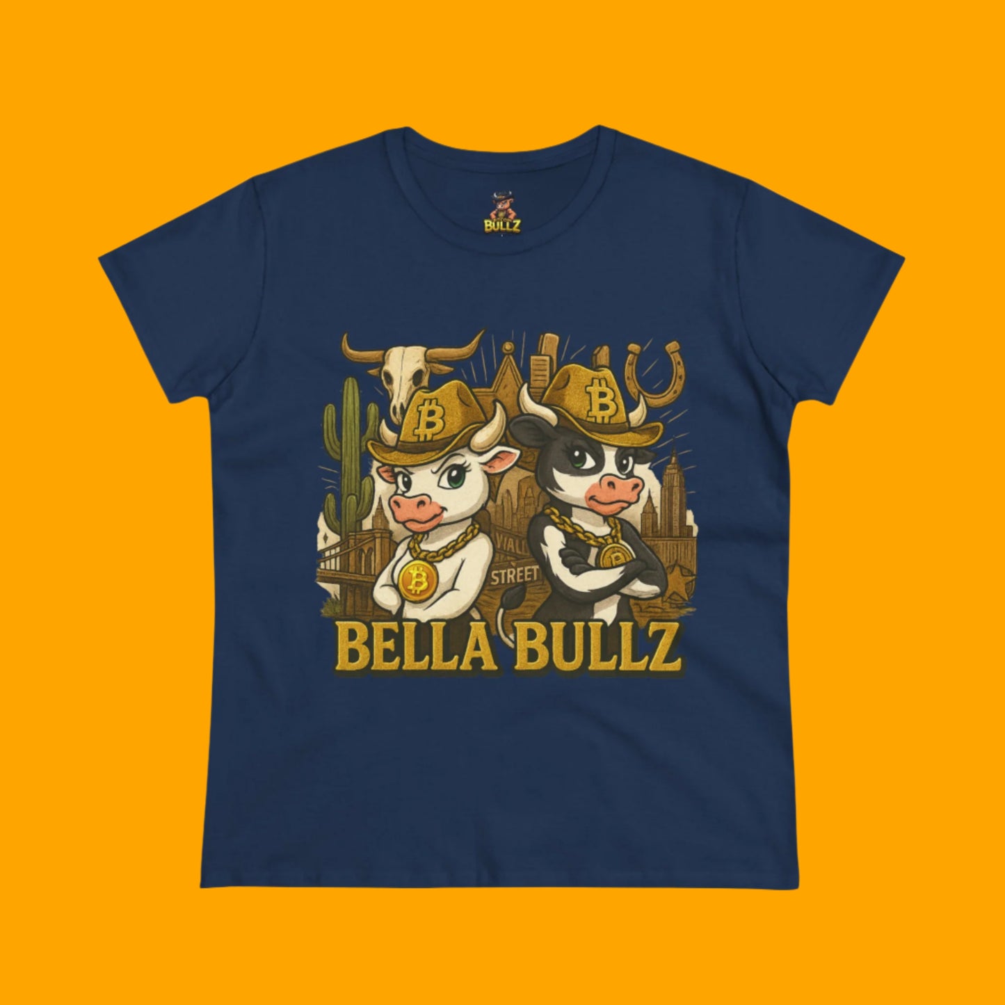 Cowgirl Themed Women's Midweight Cotton Tee - Bella Bullz Graphic Shirt, Casual Wear, Gift for Cowgirls, Rodeo Apparel, Unique Graphic Tee