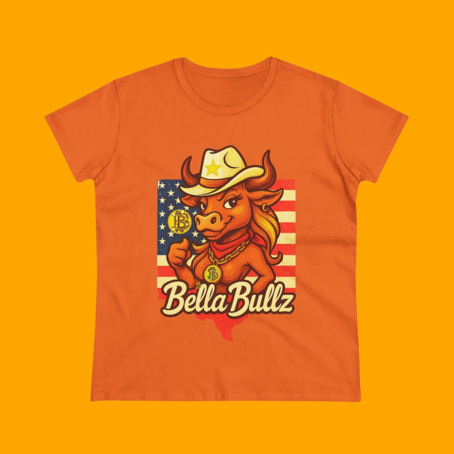 Bella Bullz Women's Fashion Cotton Tee - Fun Texas Crypto Cowgirl Design