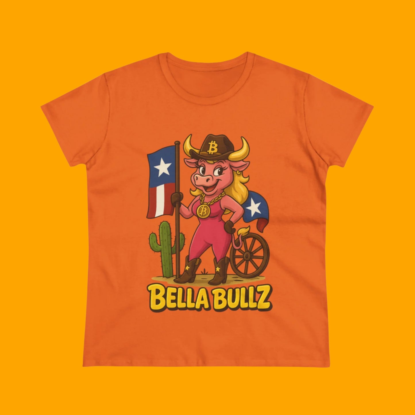 Texas Crypto Women Bella Bull T-Shirt | Fun Graphic Quality Tee for Casual Wear, Gifts for Her, Rodeo and Texan Pride