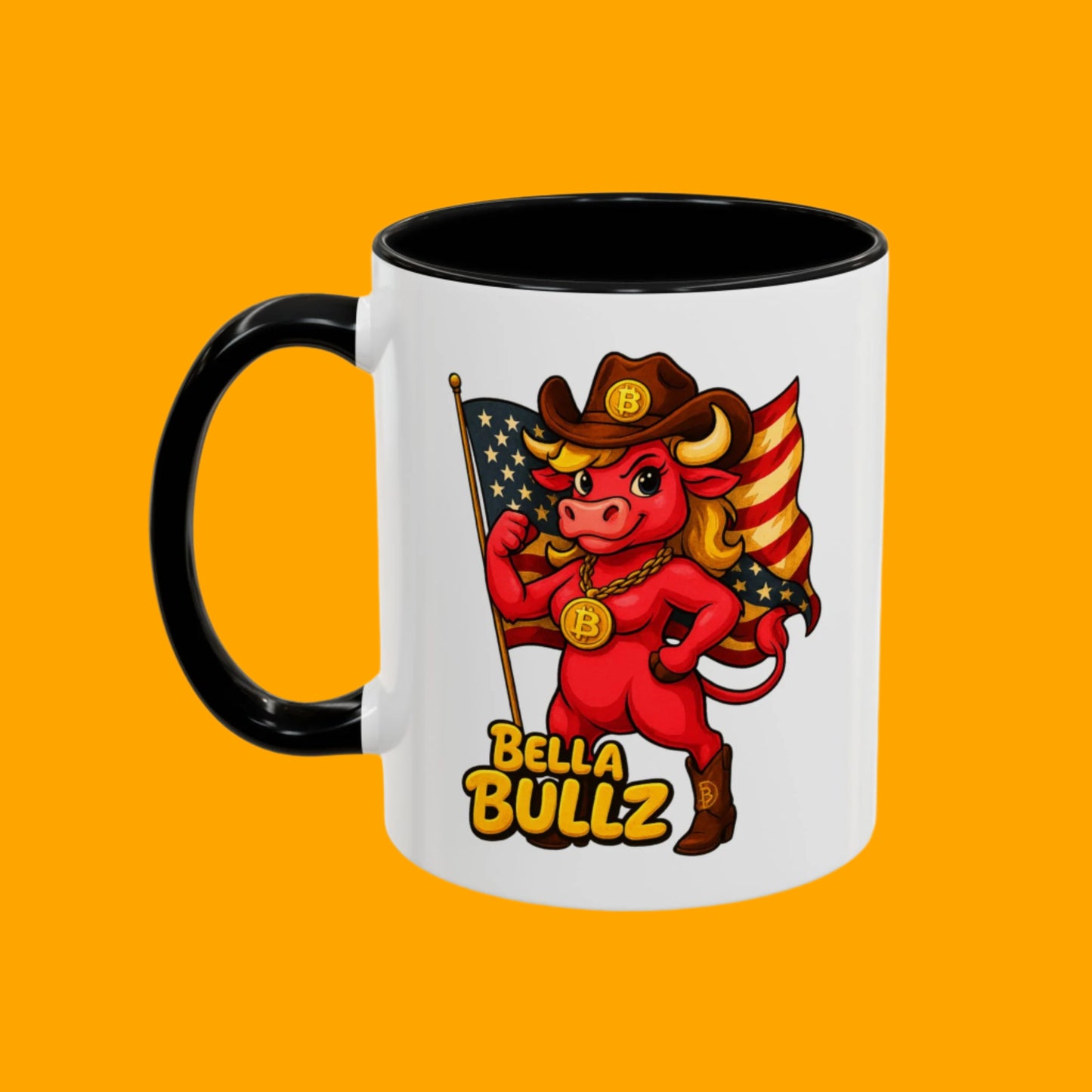 Texas-themed Accent Coffee Mug with Bella Bullz Design | Crypto Cowgirl Mug, Cactus Coffee Cup, Cute Animal Mug, Texas Pride