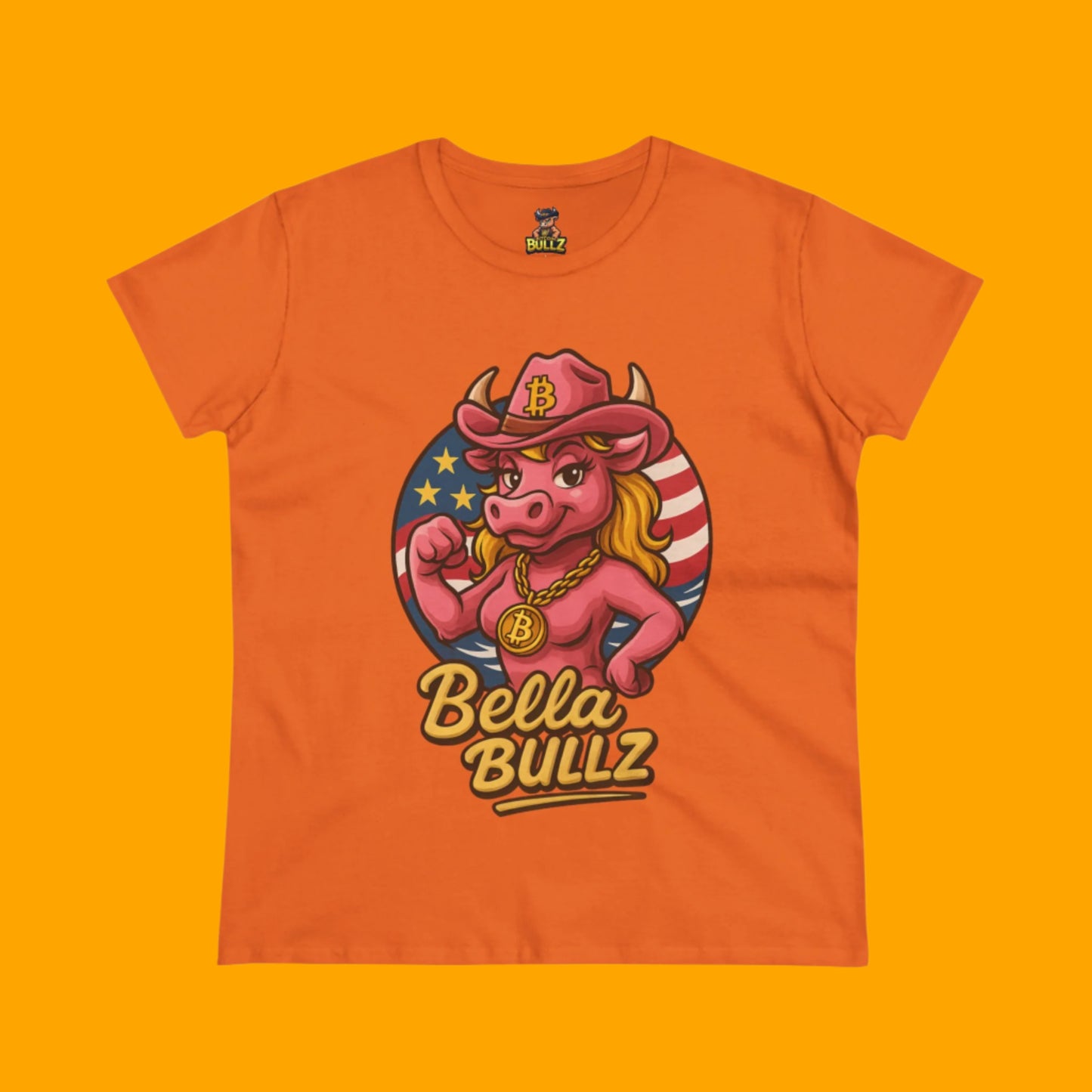 Bella Bullz Women's Summer Cotton Tee, Crypto Cowgirl T-shirt, Crypto Themed Gift, Western Style Shirt, Great for Holidays