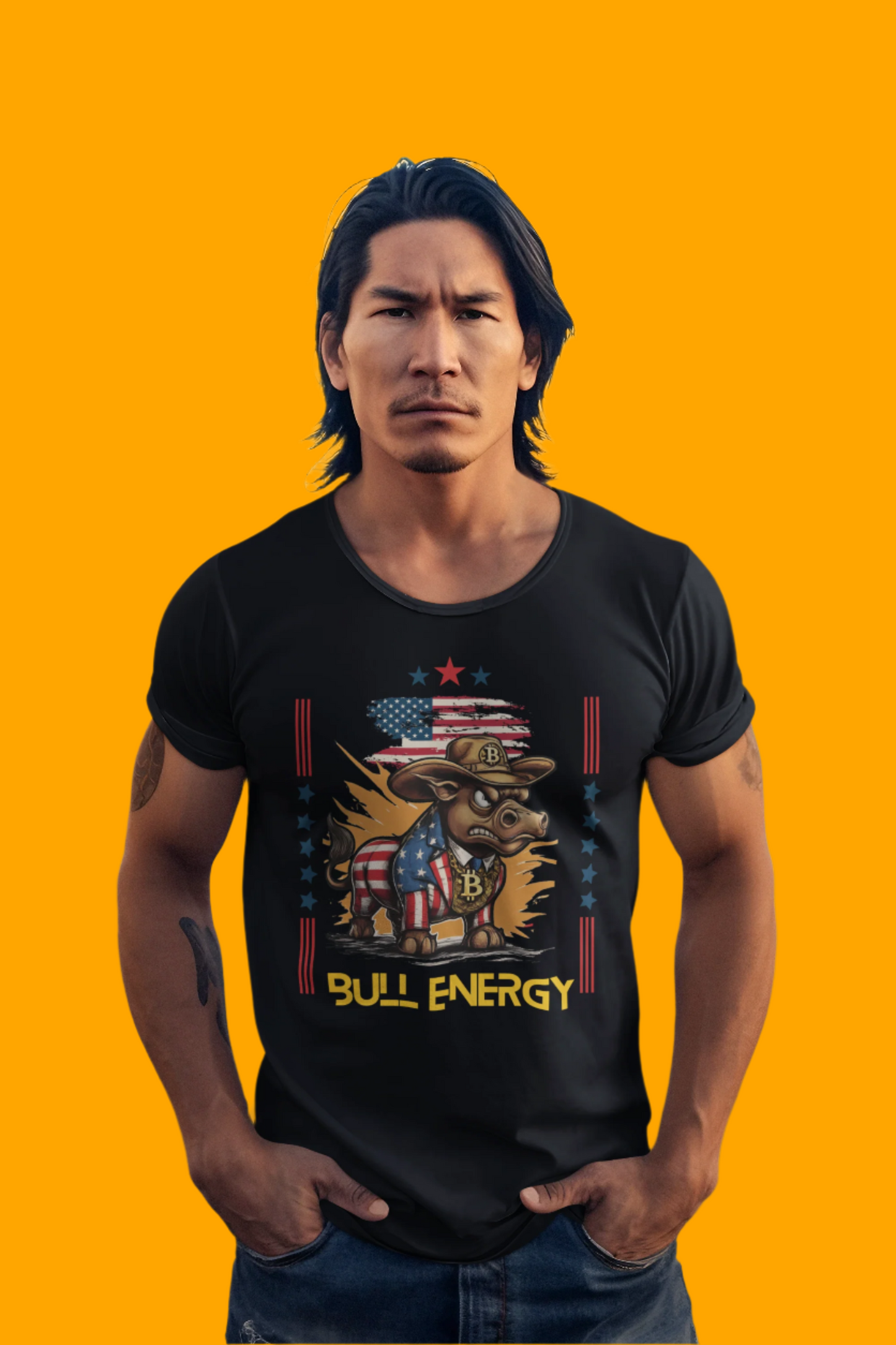 🔥 Bitcoin Bullz™ Patriotic Crypto Street Tee – Cartoon Style Bull Expression Bold USA Design for Bitcoin Bulls & Independence Lovers 🔥