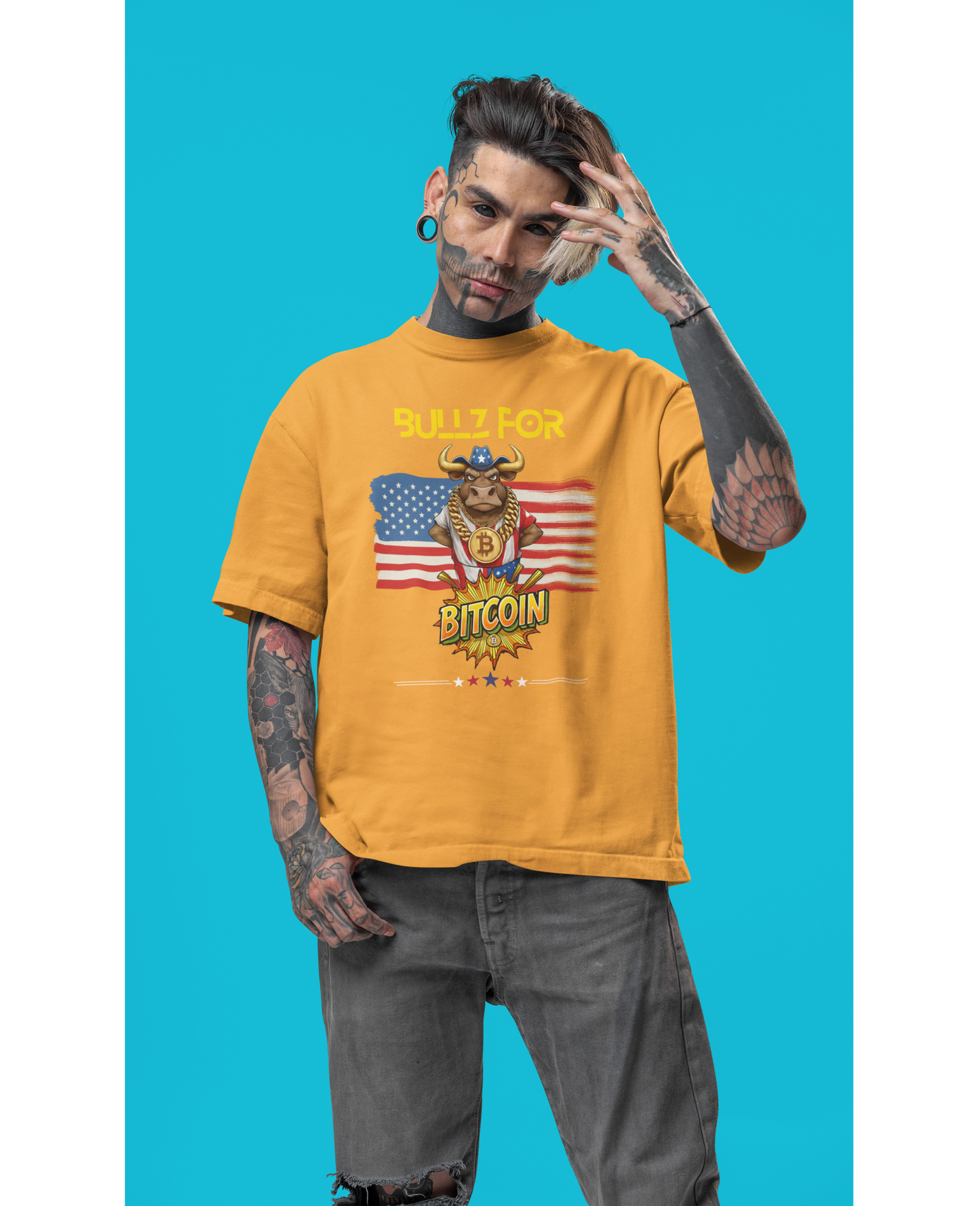🔥 Bitcoin Bullz™ Patriotic Crypto Street Tee – Bold USA Design for Bitcoin Bulls & Independence Day Lovers 🔥