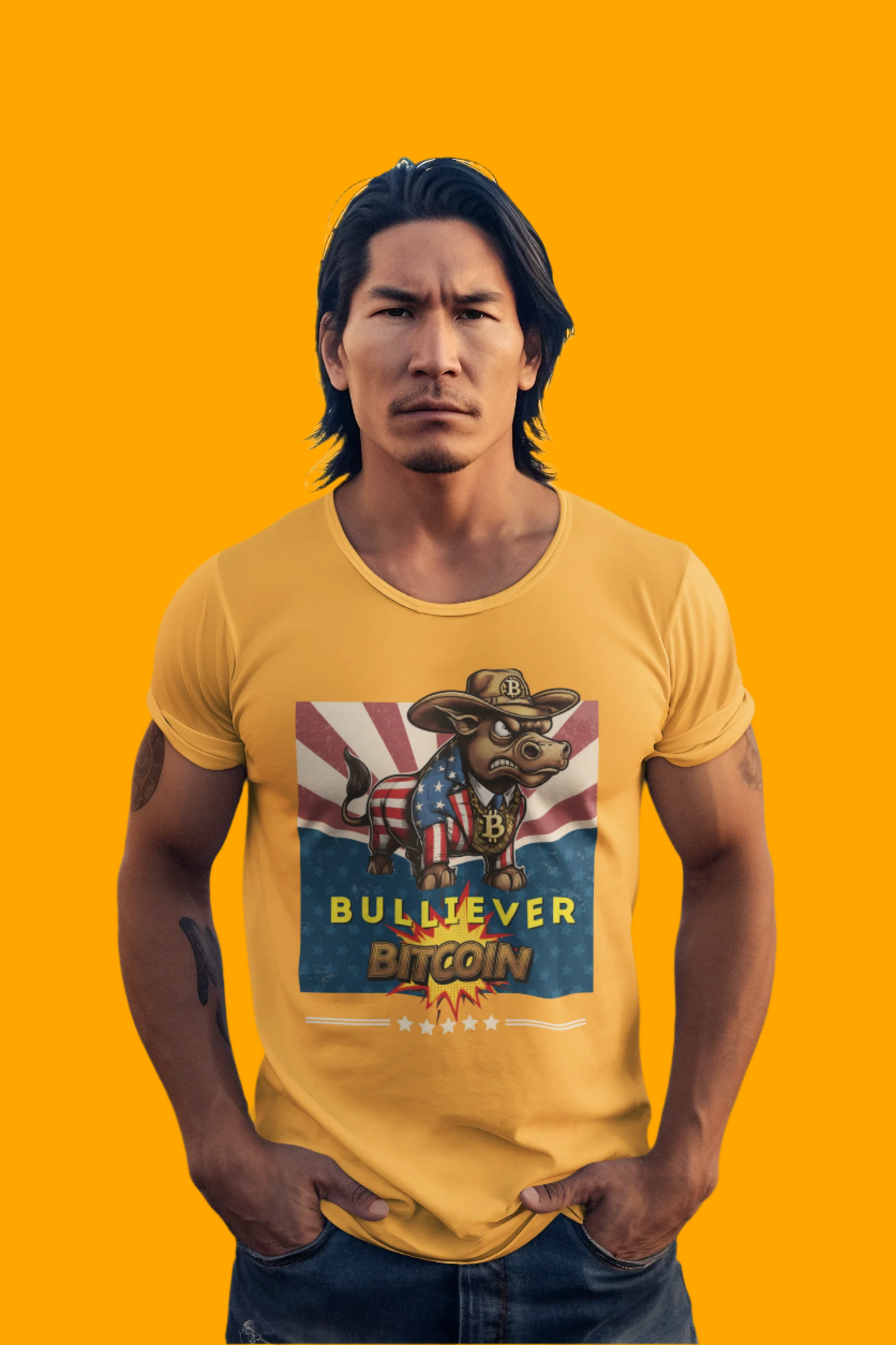 🔥 Bitcoin Bullz™ Patriotic Crypto Street Tee – Bold USA Design for Bitcoin "Bullievers" & Independence July4th Lovers 🔥