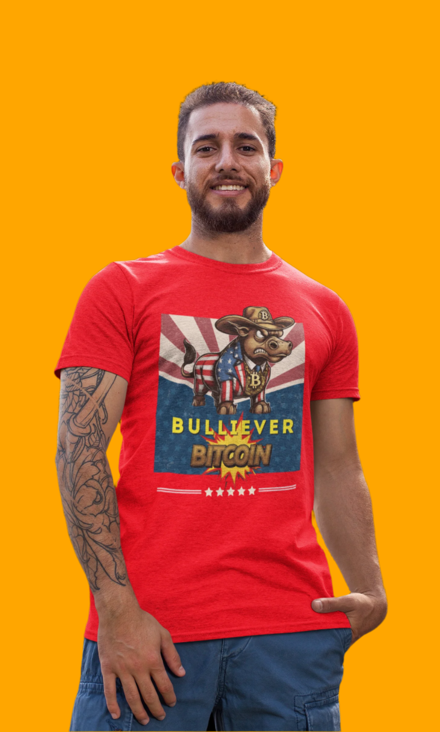🔥 Bitcoin Bullz™ Patriotic Crypto Street Tee – Bold USA Design for Bitcoin "Bullievers" & Independence July4th Lovers 🔥