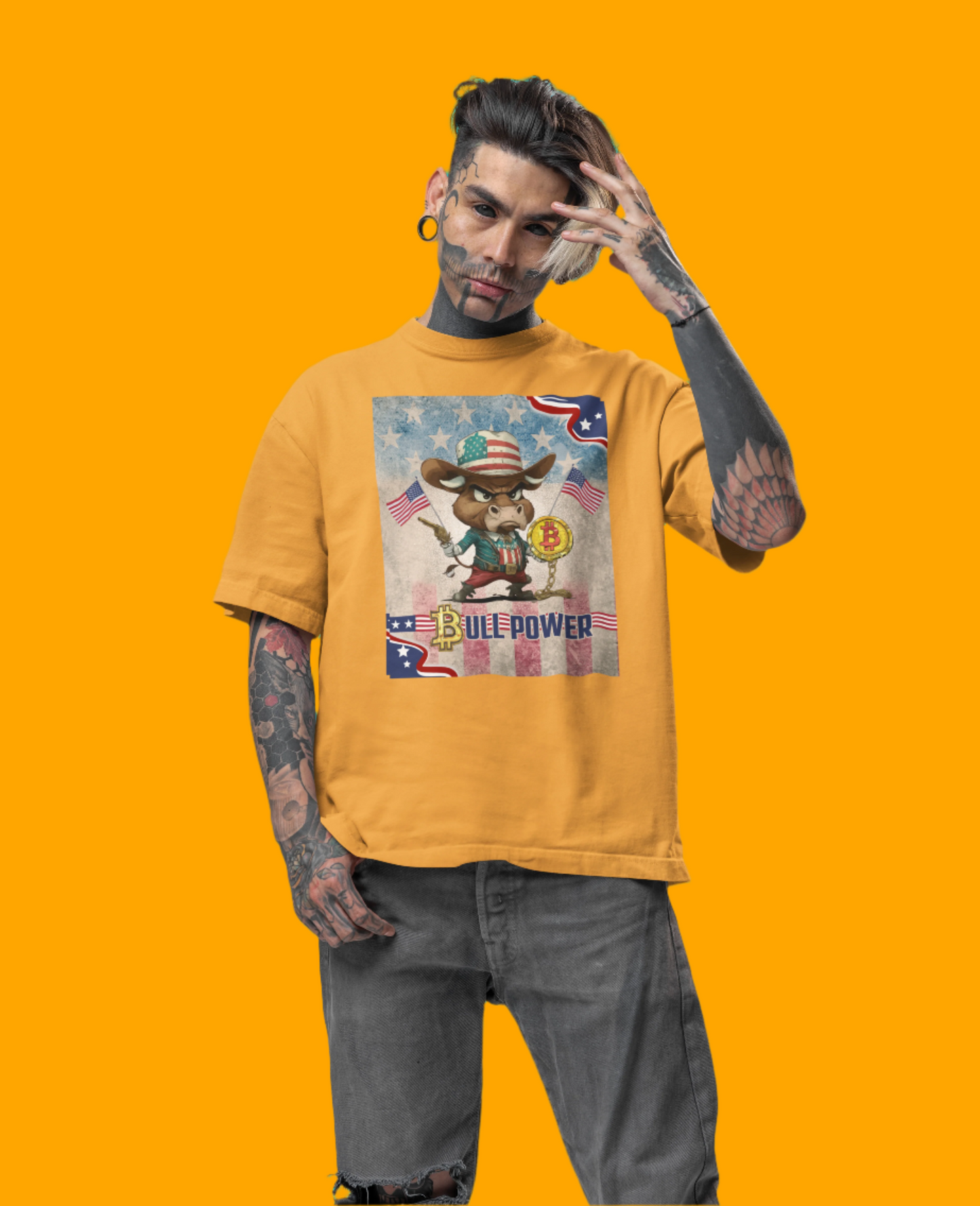 Bitcoin Bullz™ Graphic Athleisure Patriot Tee – Lightweight Crypto Streetwear for Viral HODL Crew Crypto Bitcoin Passion