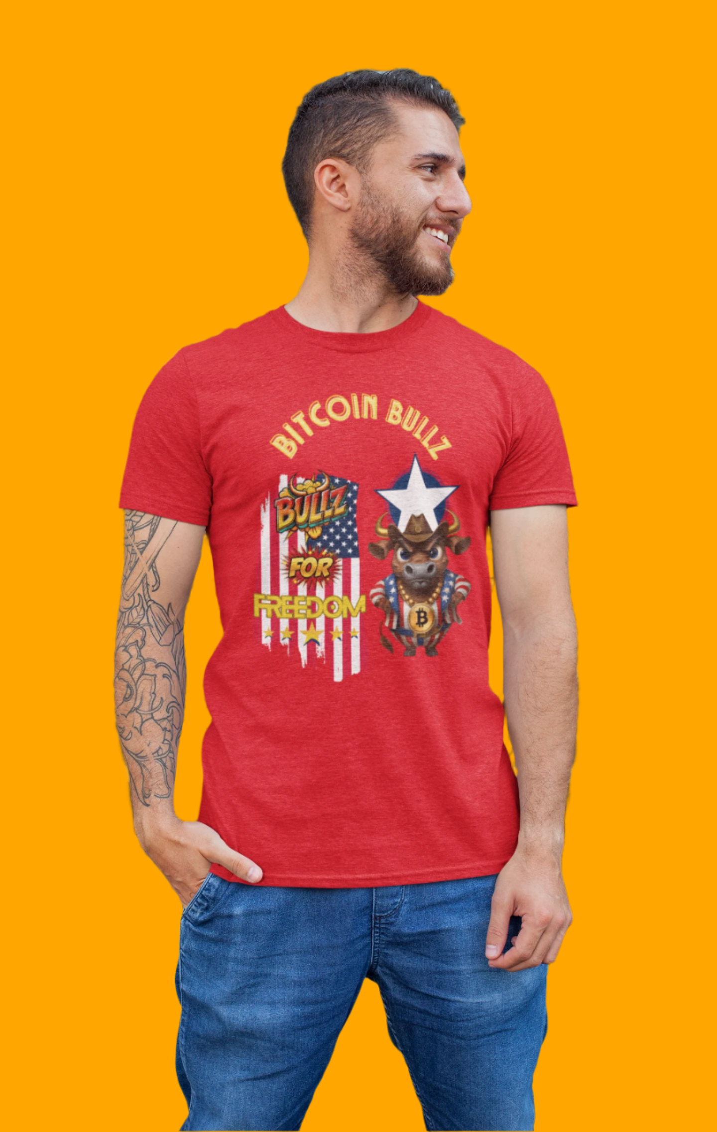 Bitcoin Bullz™ Viral Patriotic Crypto Street Tee Limited Pieces– Bold USA Design for Bitcoin Bulls & Independence Lovers Crypto Passion for July 4th🔥