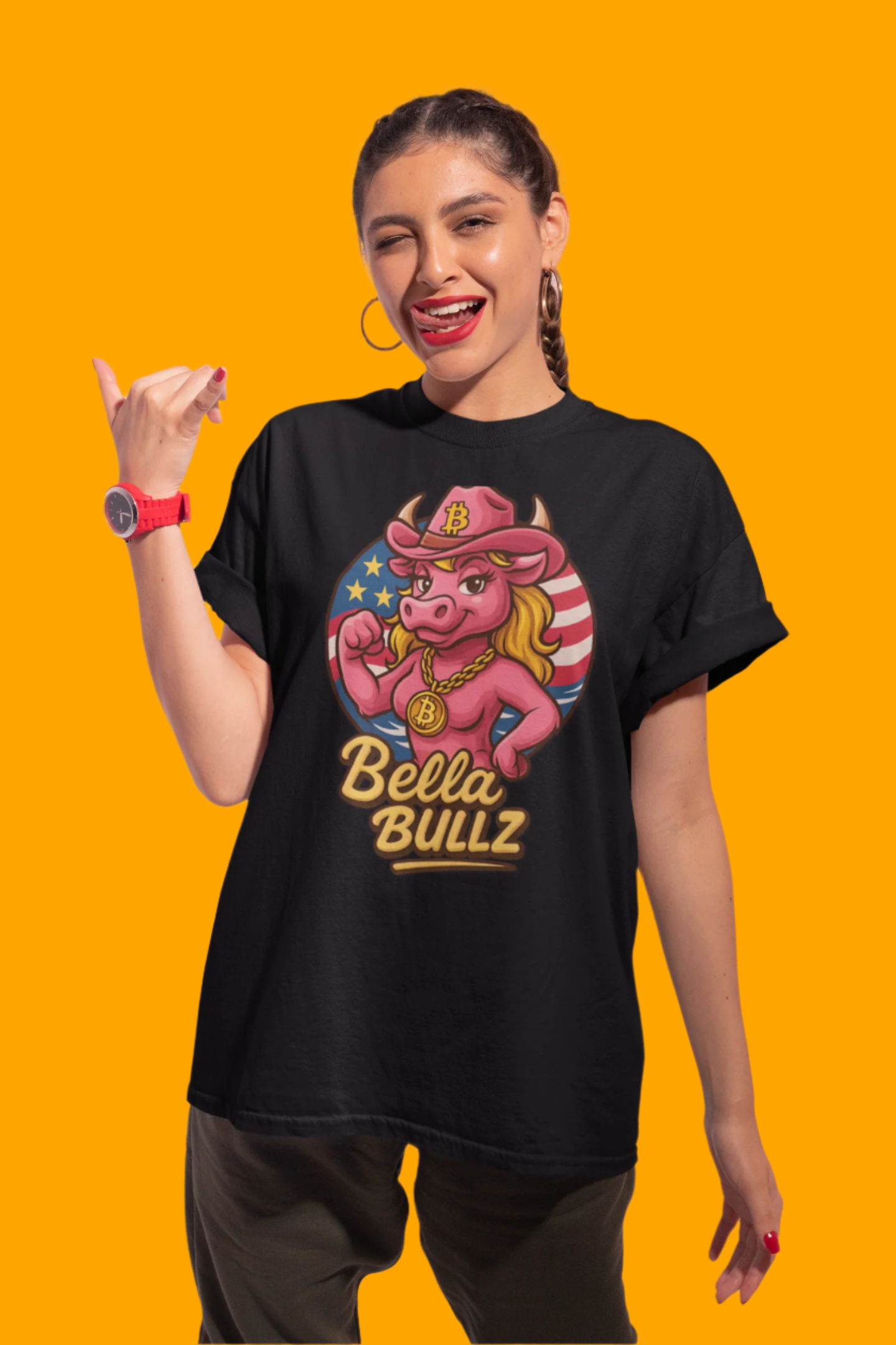 Bella Bullz Women's Summer Cotton Tee, Crypto Cowgirl T-shirt, Crypto Themed Gift, Western Style Shirt, Great for Holidays