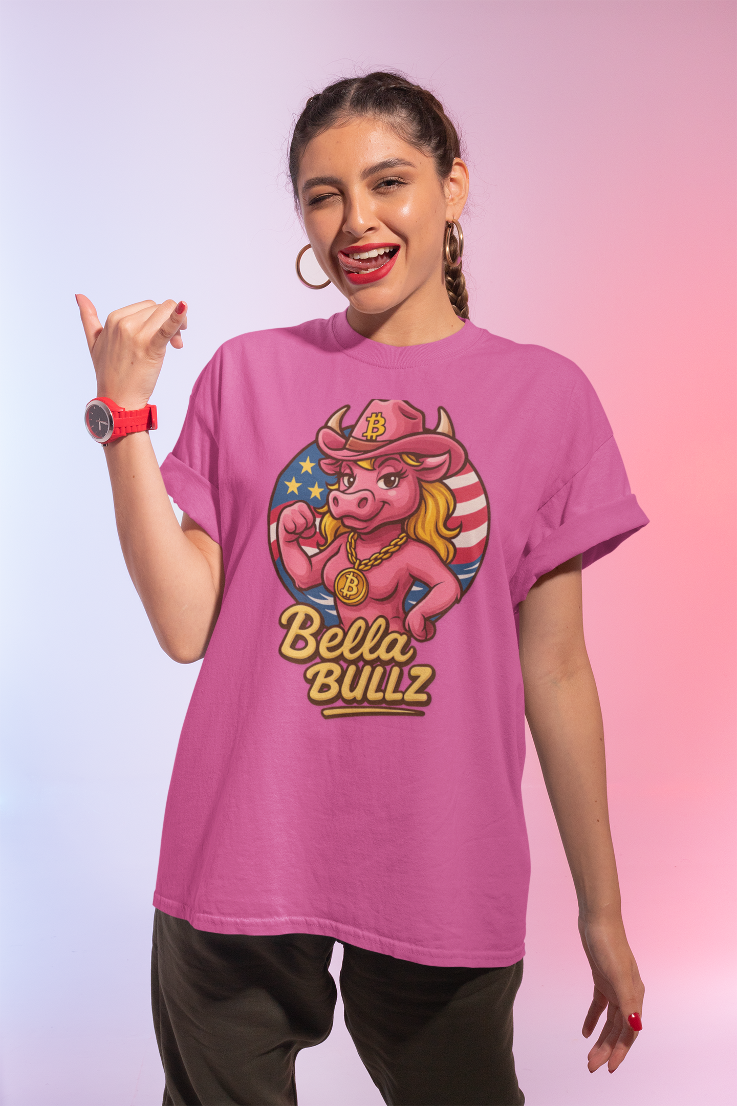 Bella Bullz Women's Summer Cotton Tee, Crypto Cowgirl T-shirt, Crypto Themed Gift, Western Style Shirt, Great for Holidays