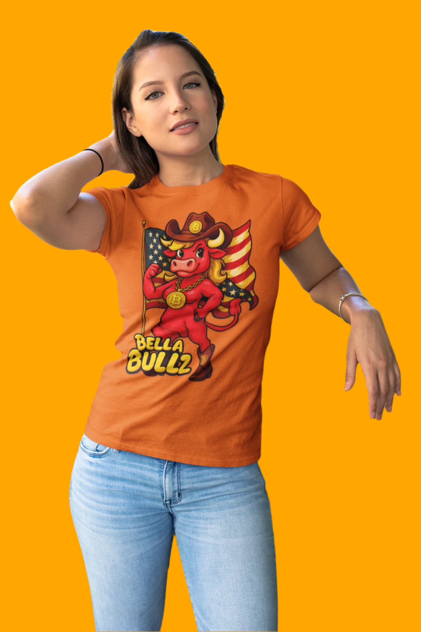 Bella Bullz Women's Cotton Tee - Proud Bitcoin Cowgirl Crypto Lovers Design