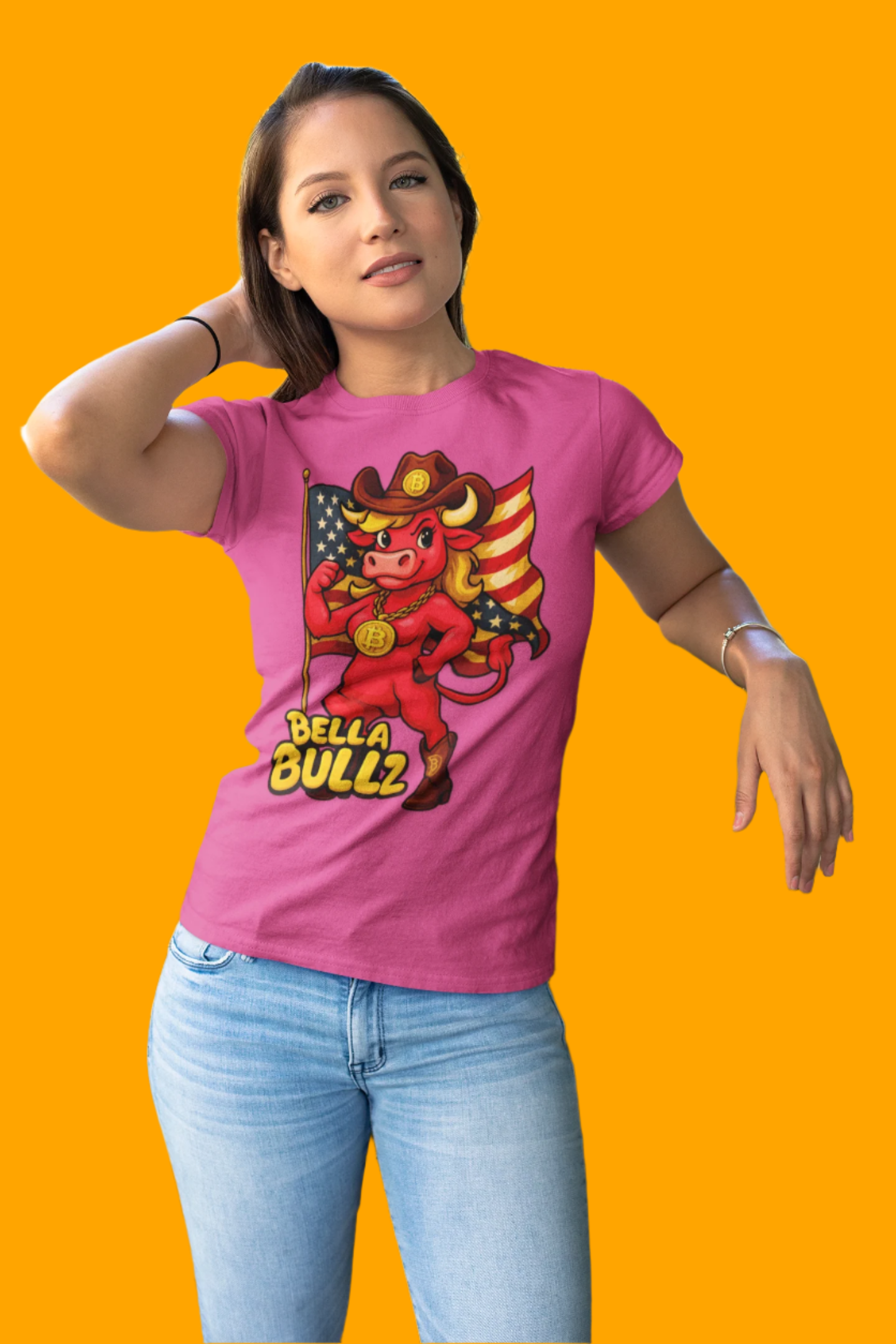 Bella Bullz Women's Cotton Tee - Proud Bitcoin Cowgirl Crypto Lovers Design