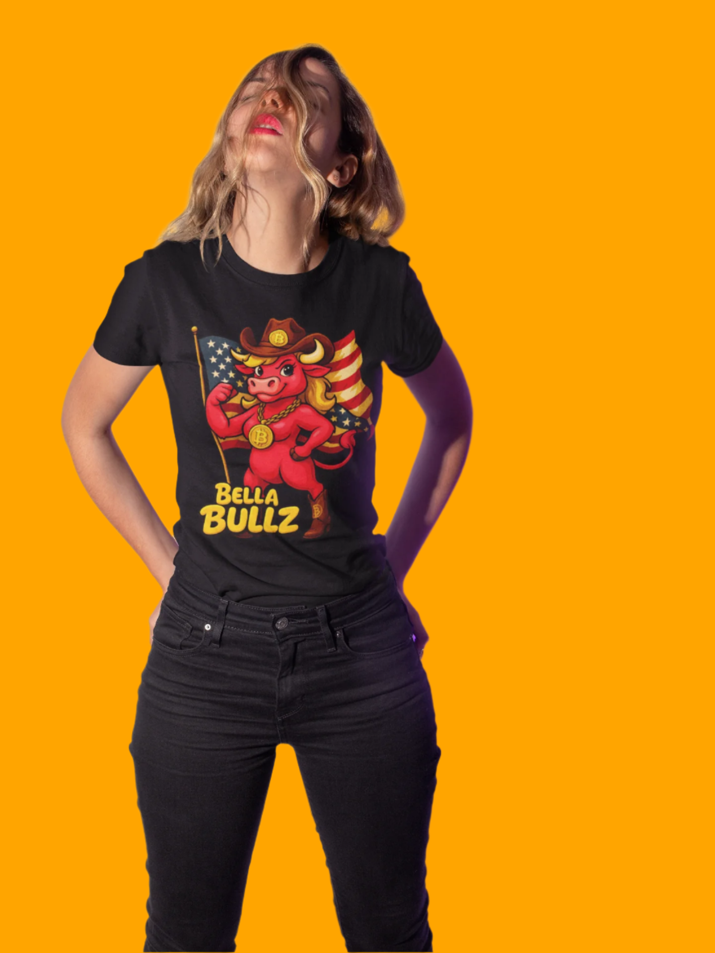Bella Bullz Women's Cotton Tee - Proud Bitcoin Cowgirl Crypto Lovers Design