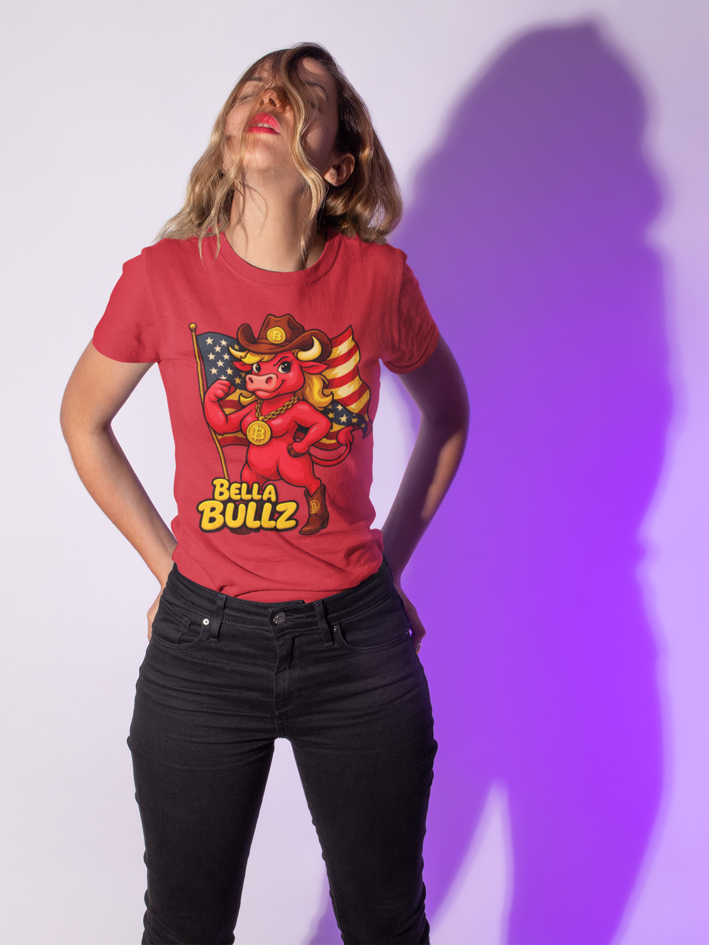 Bella Bullz Women's Cotton Tee - Proud Bitcoin Cowgirl Crypto Lovers Design