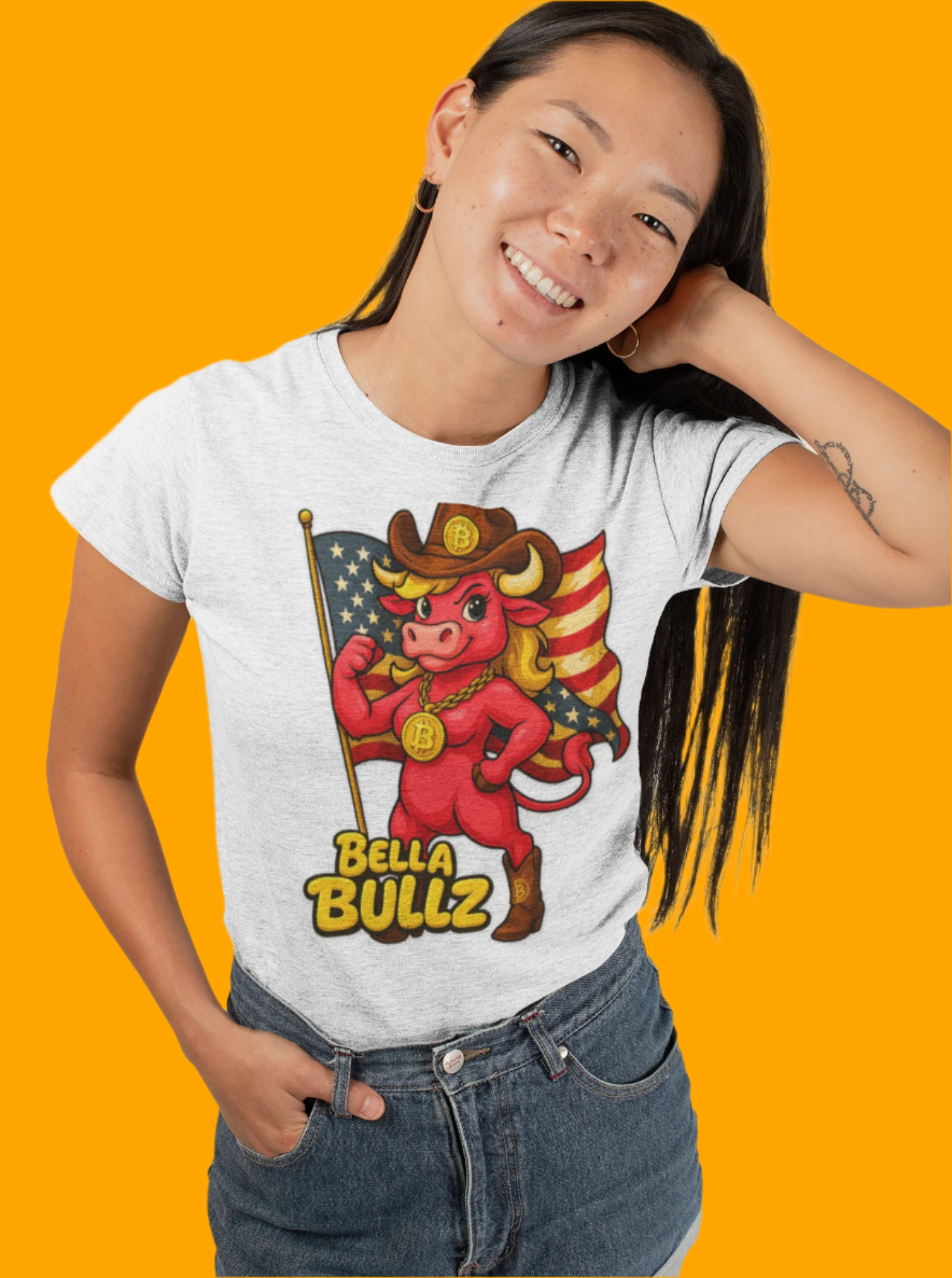 Bella Bullz Women's Cotton Tee - Proud Bitcoin Cowgirl Crypto Lovers Design