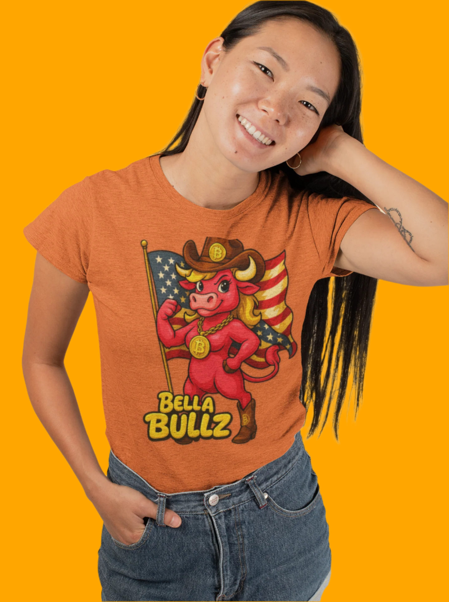Bella Bullz Women's Cotton Tee - Proud Bitcoin Cowgirl Crypto Lovers Design