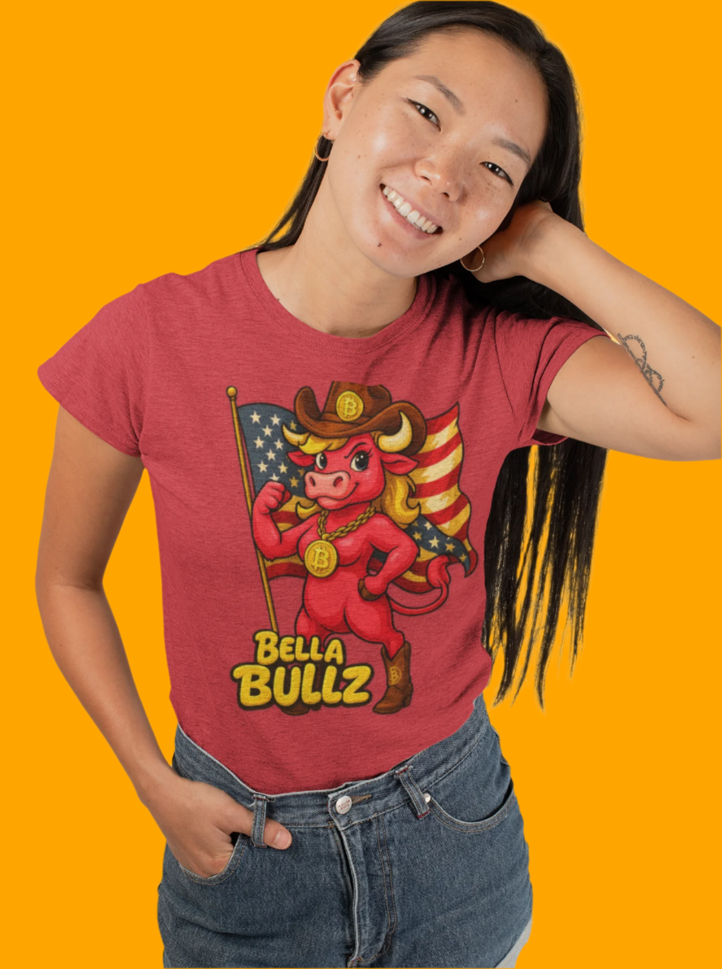 Bella Bullz Women's Cotton Tee - Proud Bitcoin Cowgirl Crypto Lovers Design