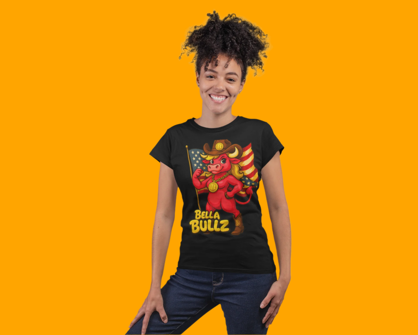 Bella Bullz Women's Cotton Tee - Proud Bitcoin Cowgirl Crypto Lovers Design