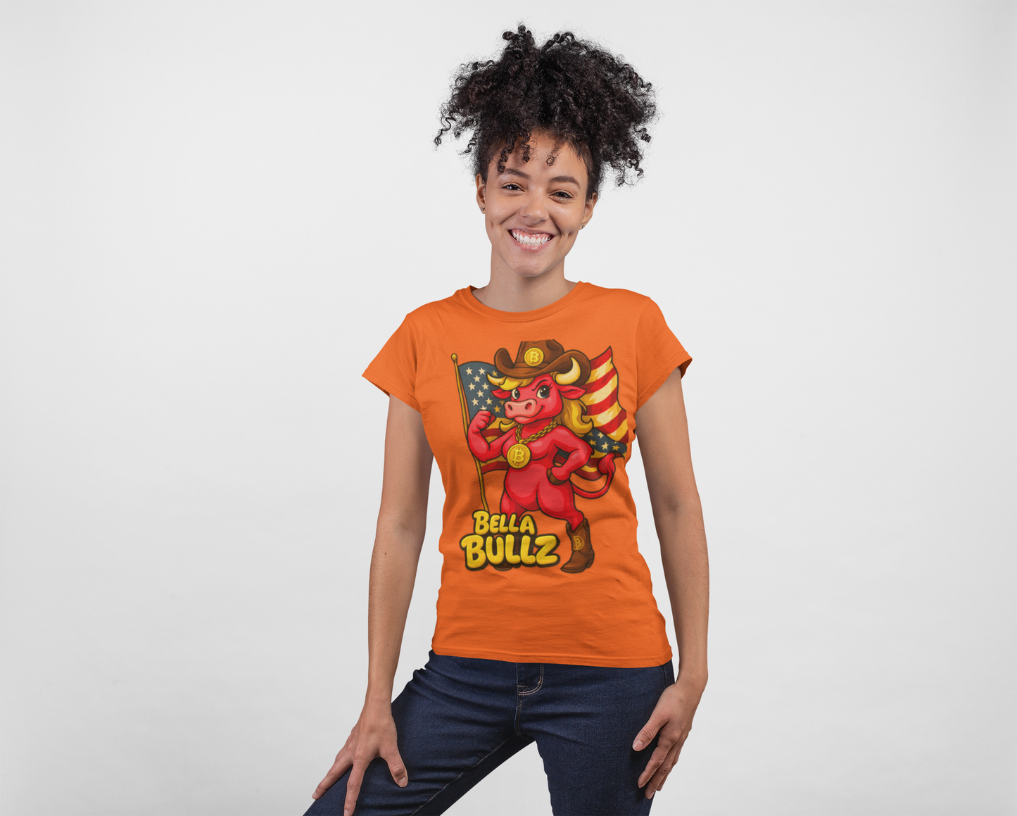 Bella Bullz Women's Cotton Tee - Proud Bitcoin Cowgirl Crypto Lovers Design